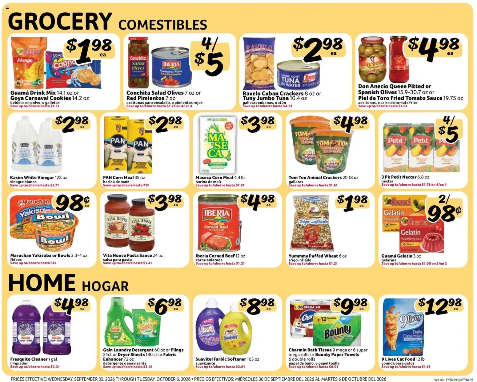 Fresco y Más Weekly Ad - valid from 09/30/2026 | Page: 6 | Products: Vinegar, Pasta, Water, Mango