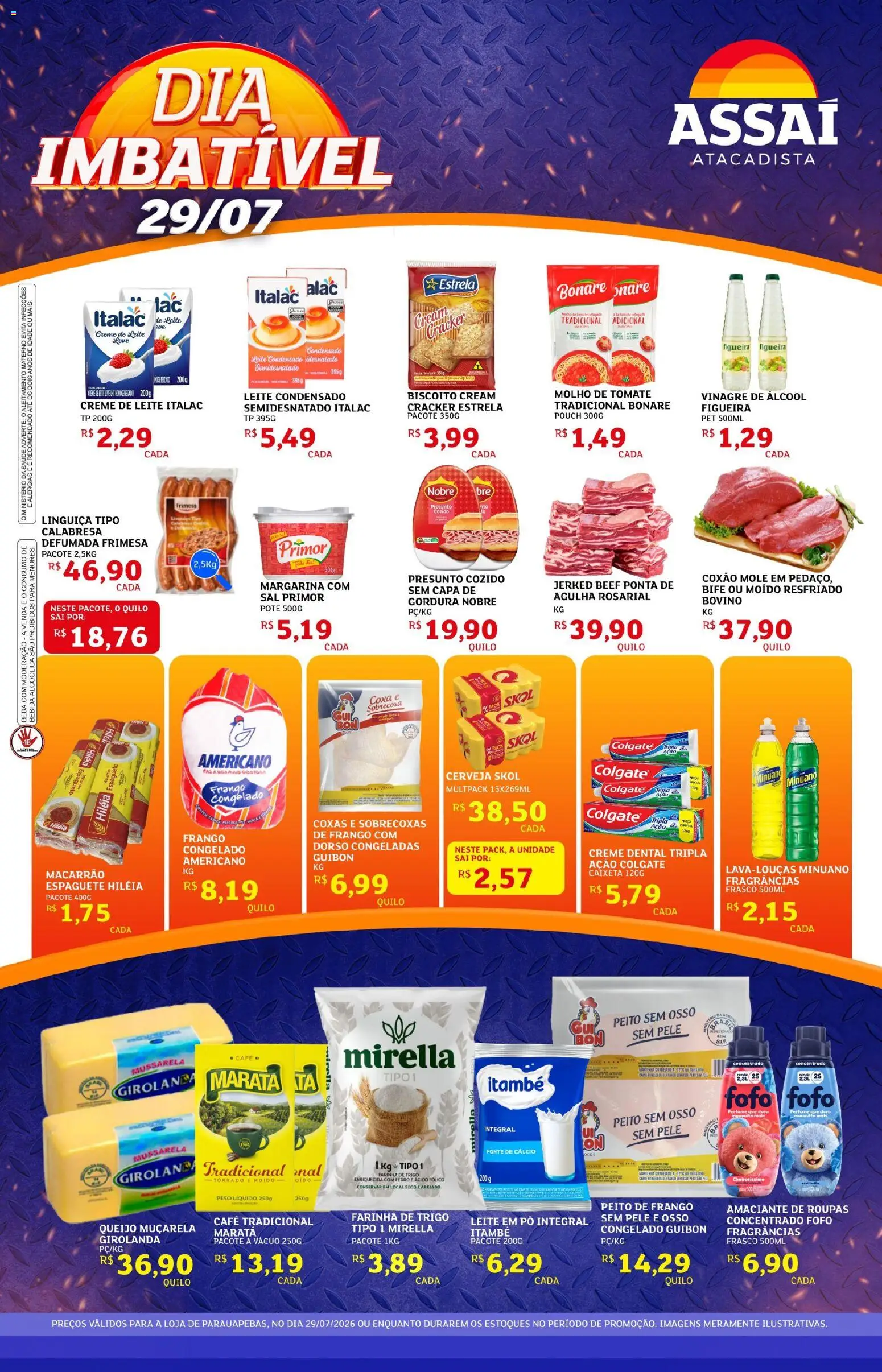 Assaí Atacadista Folheto - válido de 29/07/2026 | Página: 1 | Produtos: Perfume, Roupas, Sal, Mussarela