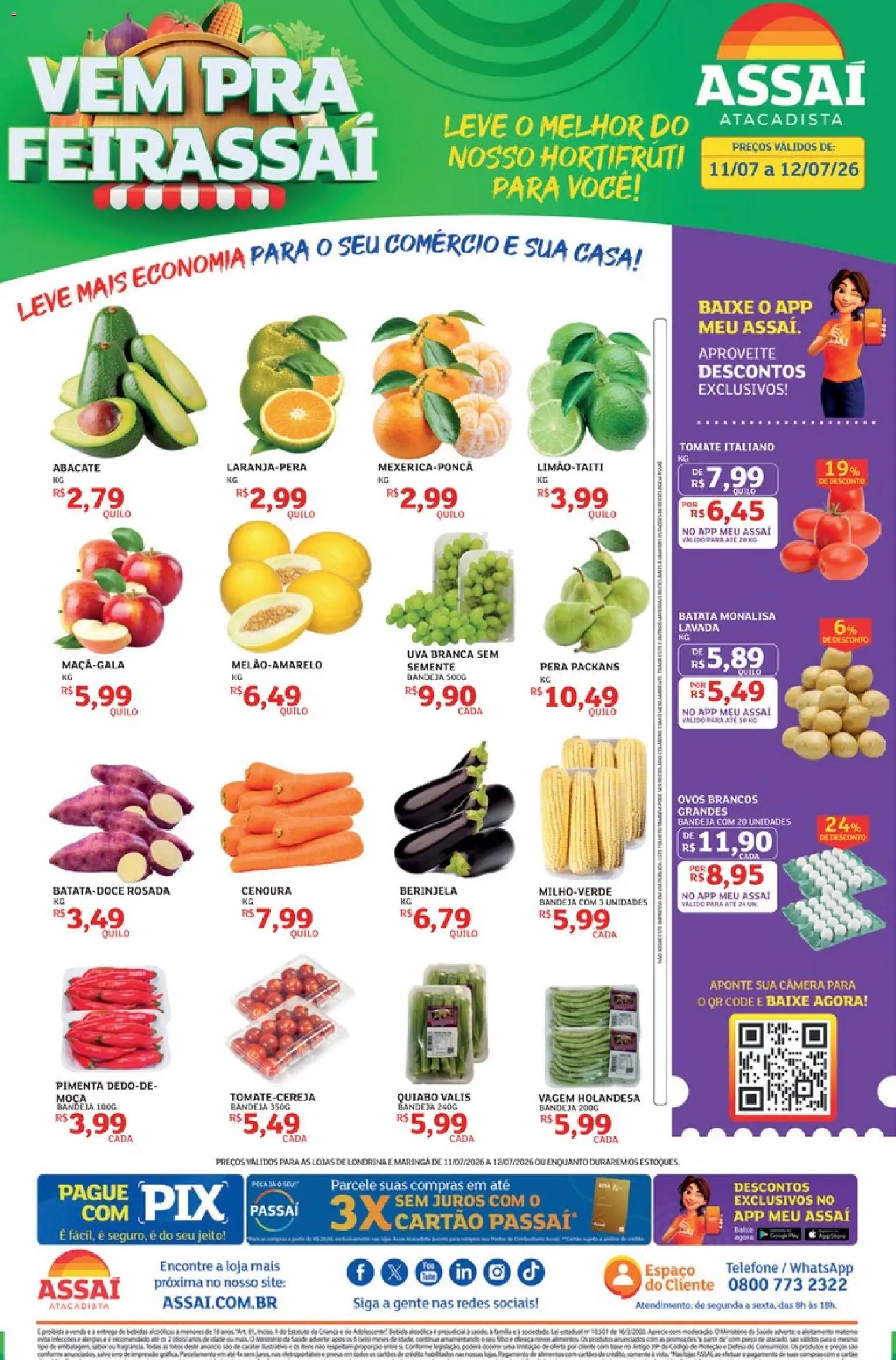 Assaí Atacadista Folheto - válido de 11/07/2026 | Página: 1 | Produtos: Pimenta, Vagem, Ovos, Telefone