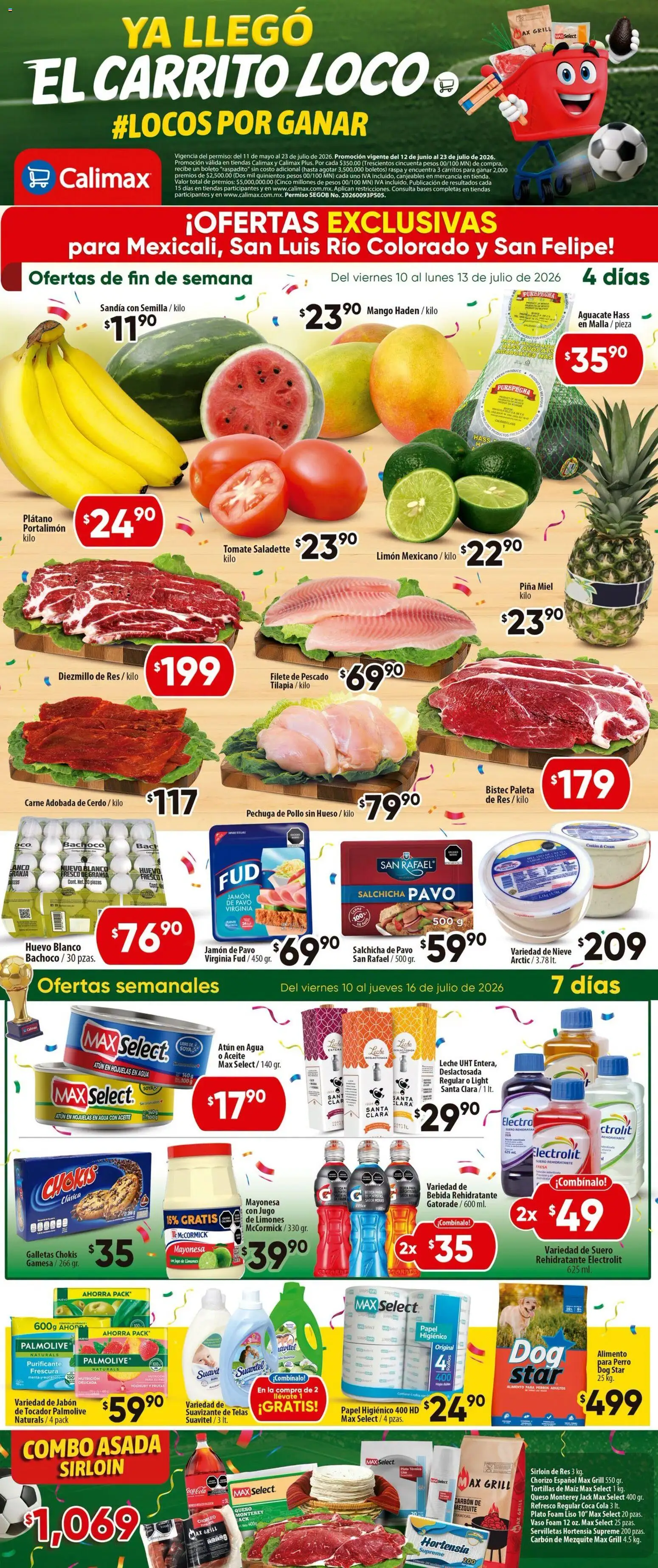 Nuevas ofertas de Calimax válidas en toda la República Mexicana desde el 10/07/2026. ¡Encuentra las mejores ofertas en Calimax folleto Mexicali y SLRC! | Página: 1 | Productos: Jugo, Piña, Suavizante de telas, Servilletas