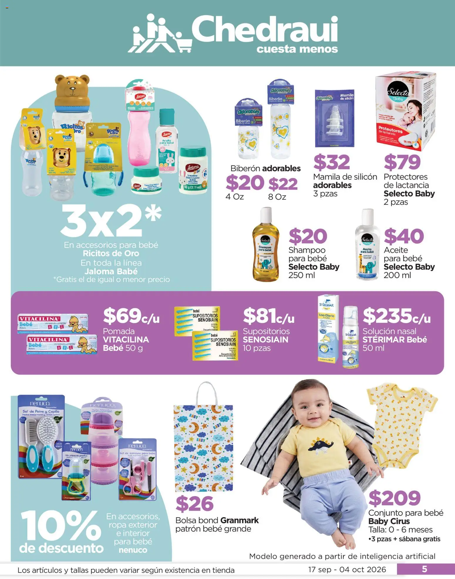 Nuevas ofertas de Chedraui válidas en toda la República Mexicana desde el 17/09/2026. ¡Encuentra las mejores ofertas en Chedraui folleto! | Página: 5 | Productos: Bolsa, Cepillo, Ropa, Peine