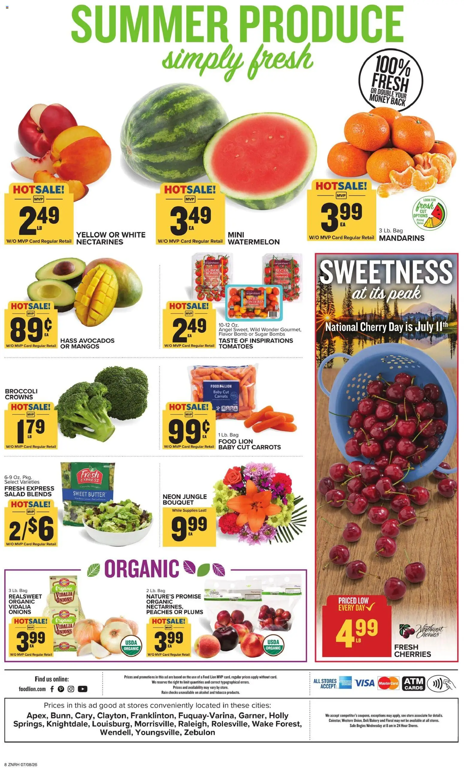 Food Lion Weekly Ad - valid from 07/08/2026 | Page: 3 | Products: Broccoli, Mandarins, Crowns, Butter