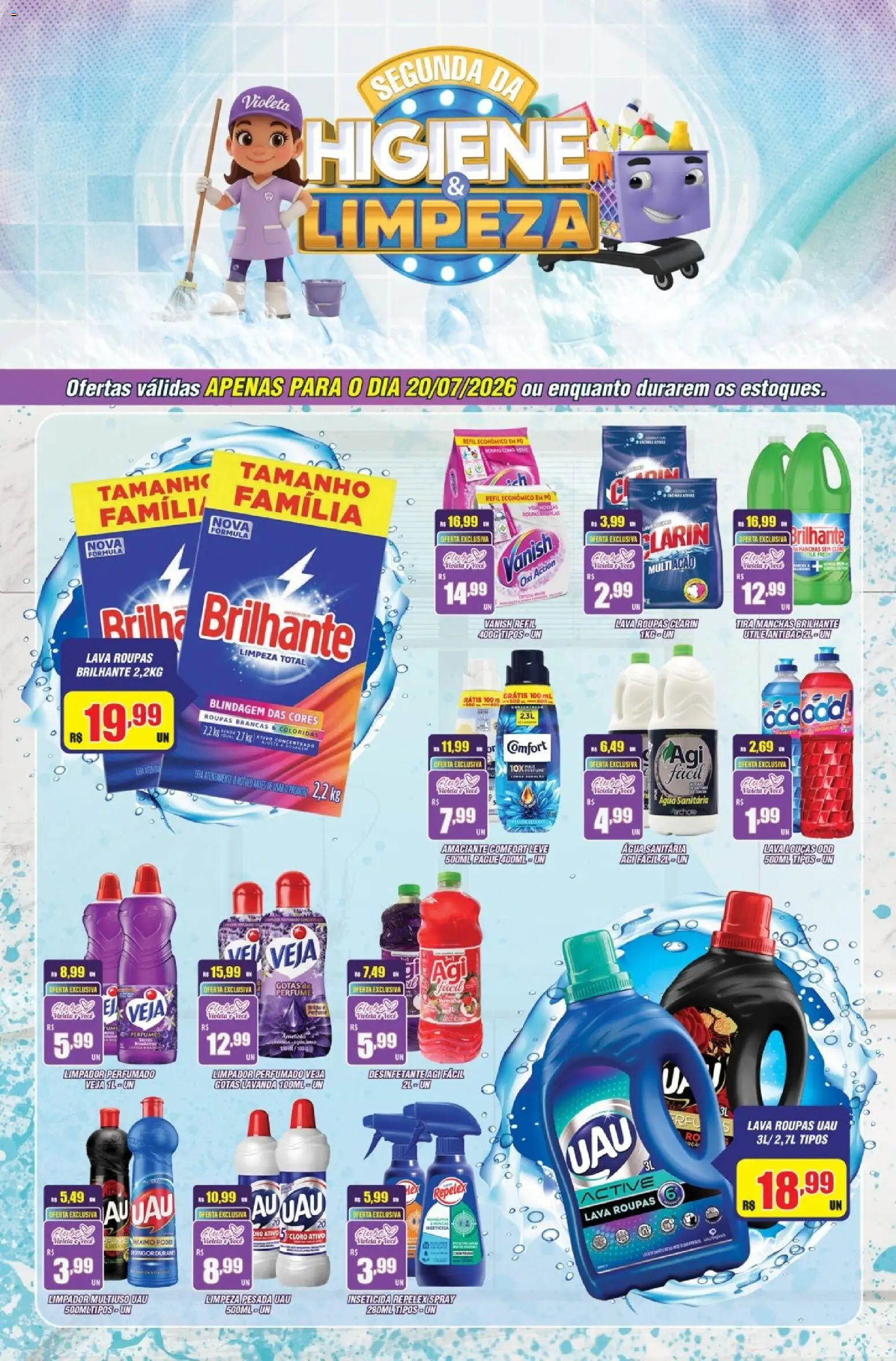 Violeta Supermercados Folheto - válido de 20/07/2026 | Página: 1 | Produtos: Perfume, Pó, Cloro, Roupas