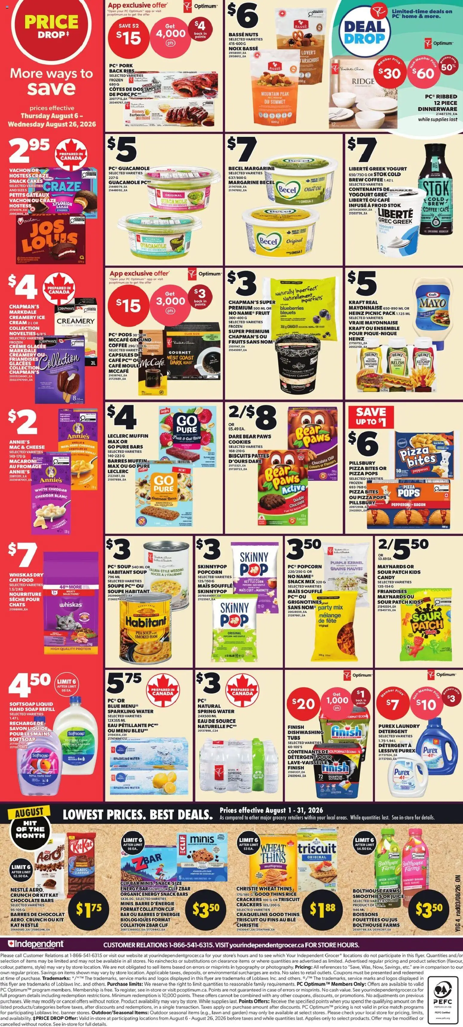 Independent Grocer flyer valid from Aug 6, 2026 | Page: 2 | Products: Ridge, Dishwashing detergent, Coffee, Juice