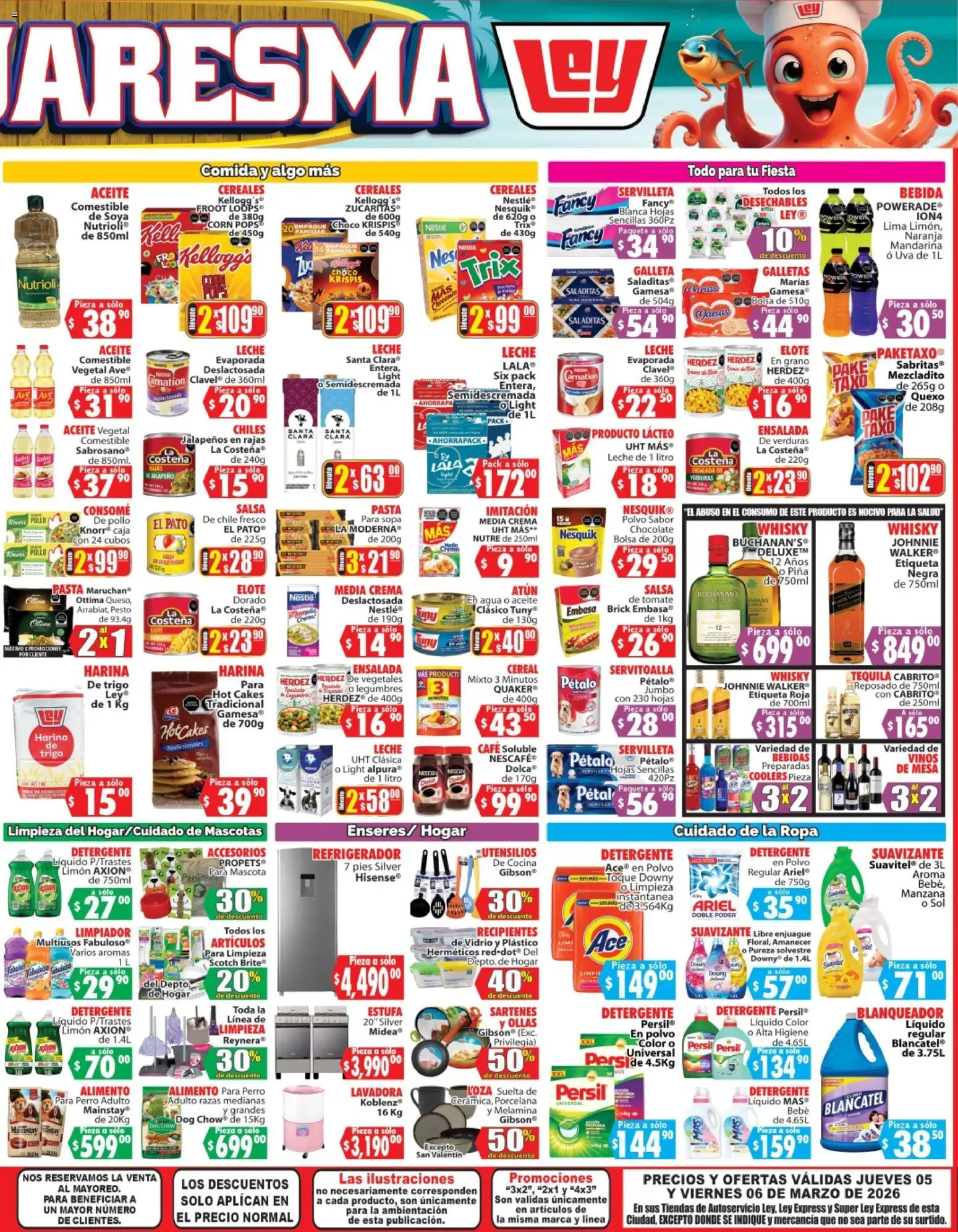 Nuevas ofertas de Casa Ley válidas en toda la República Mexicana desde el 05.03.2026. ¡Encuentra las mejores ofertas en Casa Ley folleto Autoservicio! | Página: 4 | Productos: Agua, Leche, Lavadora, Ropa