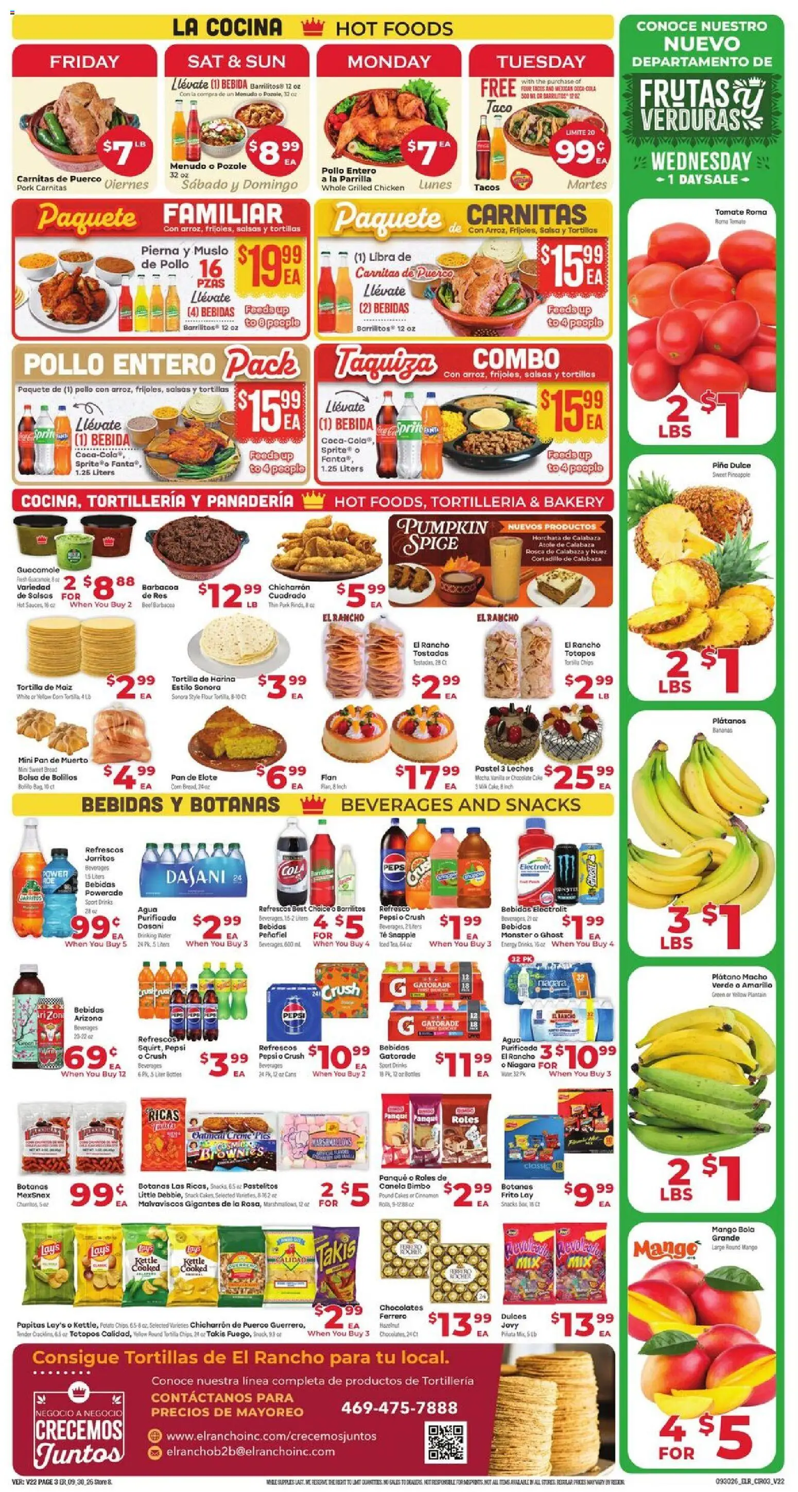 El Rancho Weekly Ad - valid from 09/30/2026 | Page: 3 | Products: Tortillas, Fanta, Sprite, Kettle
