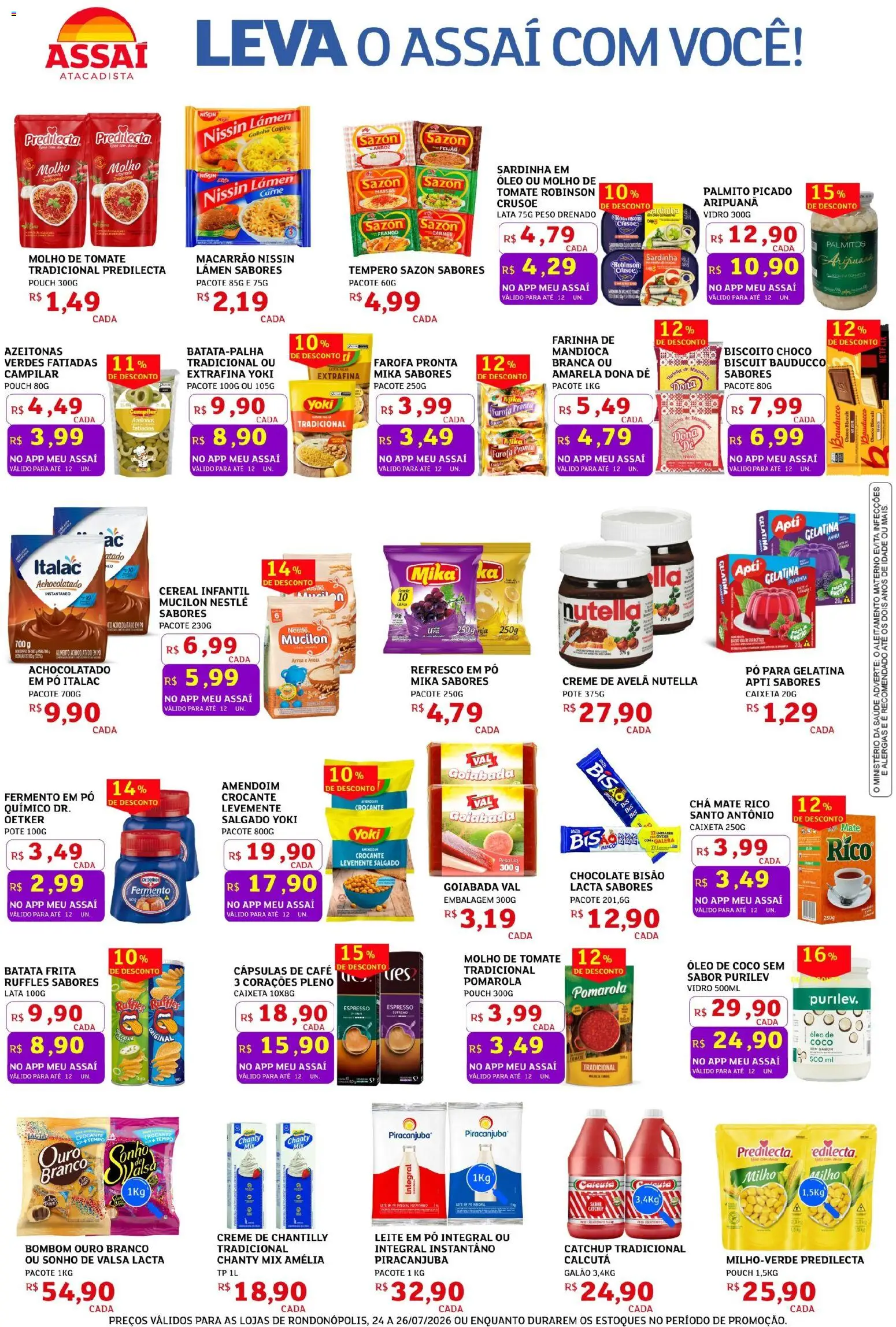 Assaí Atacadista Folheto - válido de 24/07/2026 | Página: 2 | Produtos: Mandioca, Chocolate, Chá, Leite em pó