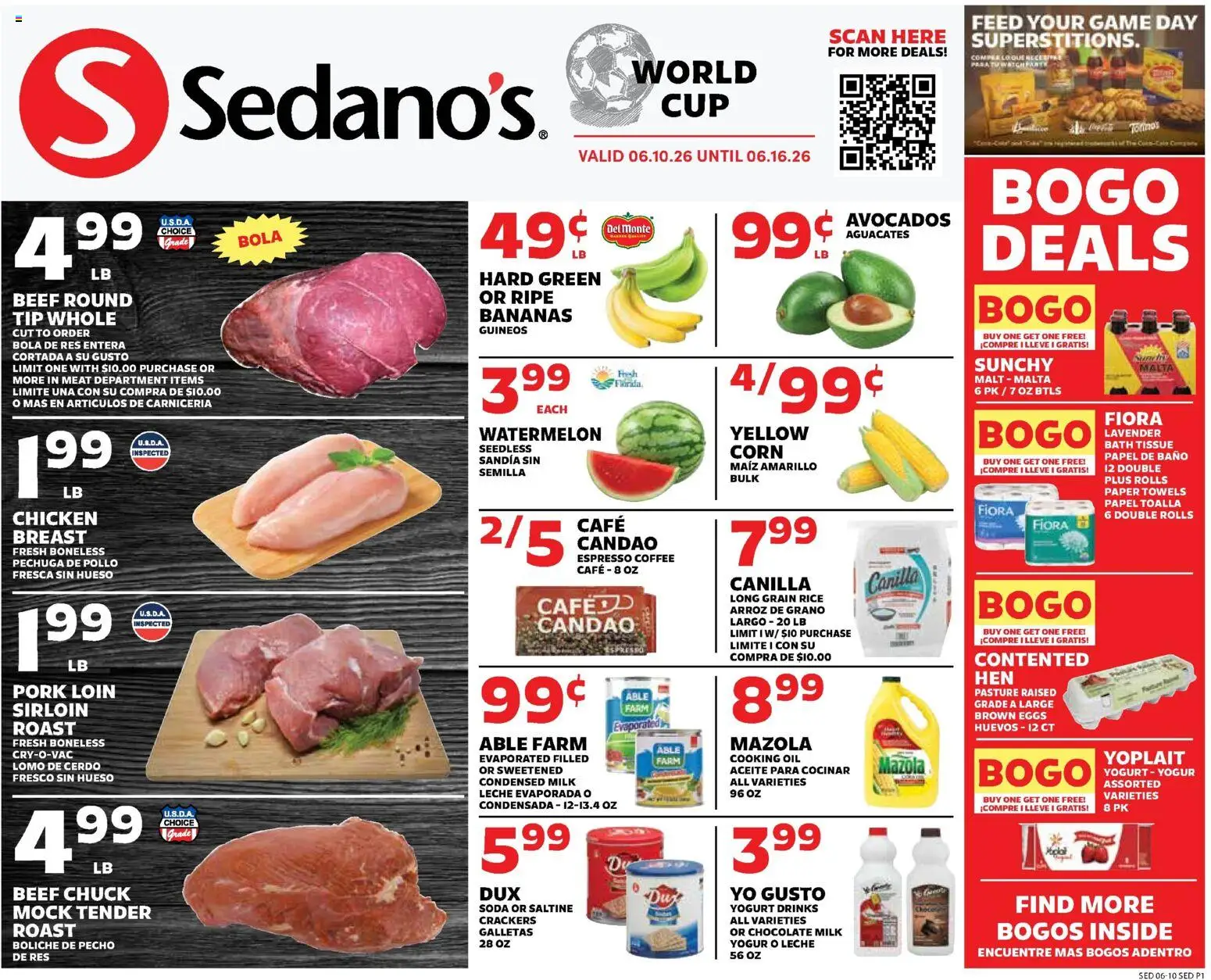 Sedano's Weekly Ad - valid from 10.06.2026 | Page: 1 | Products: Bath, Pork, Rice, Watch