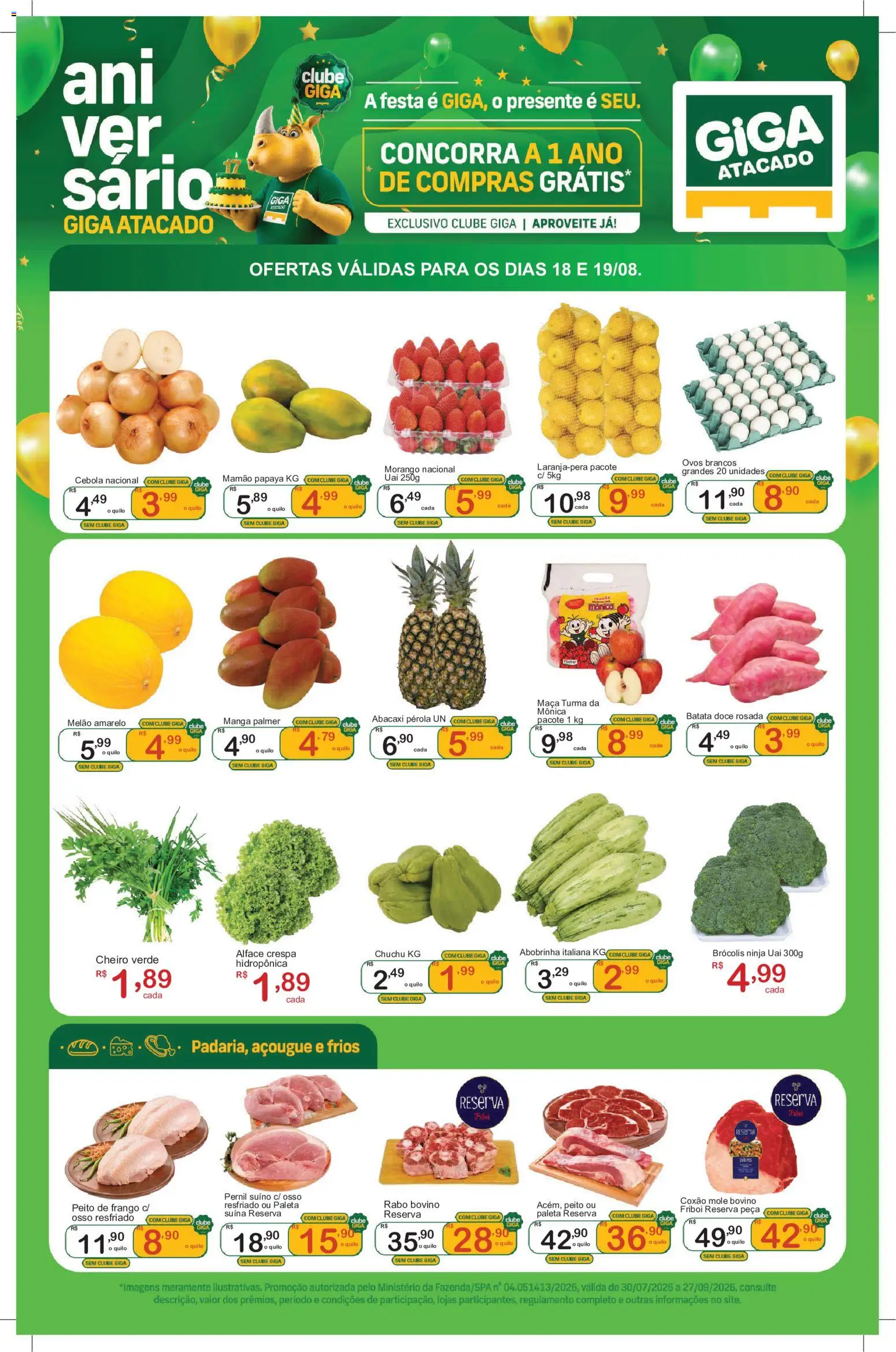 GIGA Atacado Folheto - válido de 18/08/2026 | Página: 1 | Produtos: Melão amarelo, Abacaxi, Brócolis, Frango