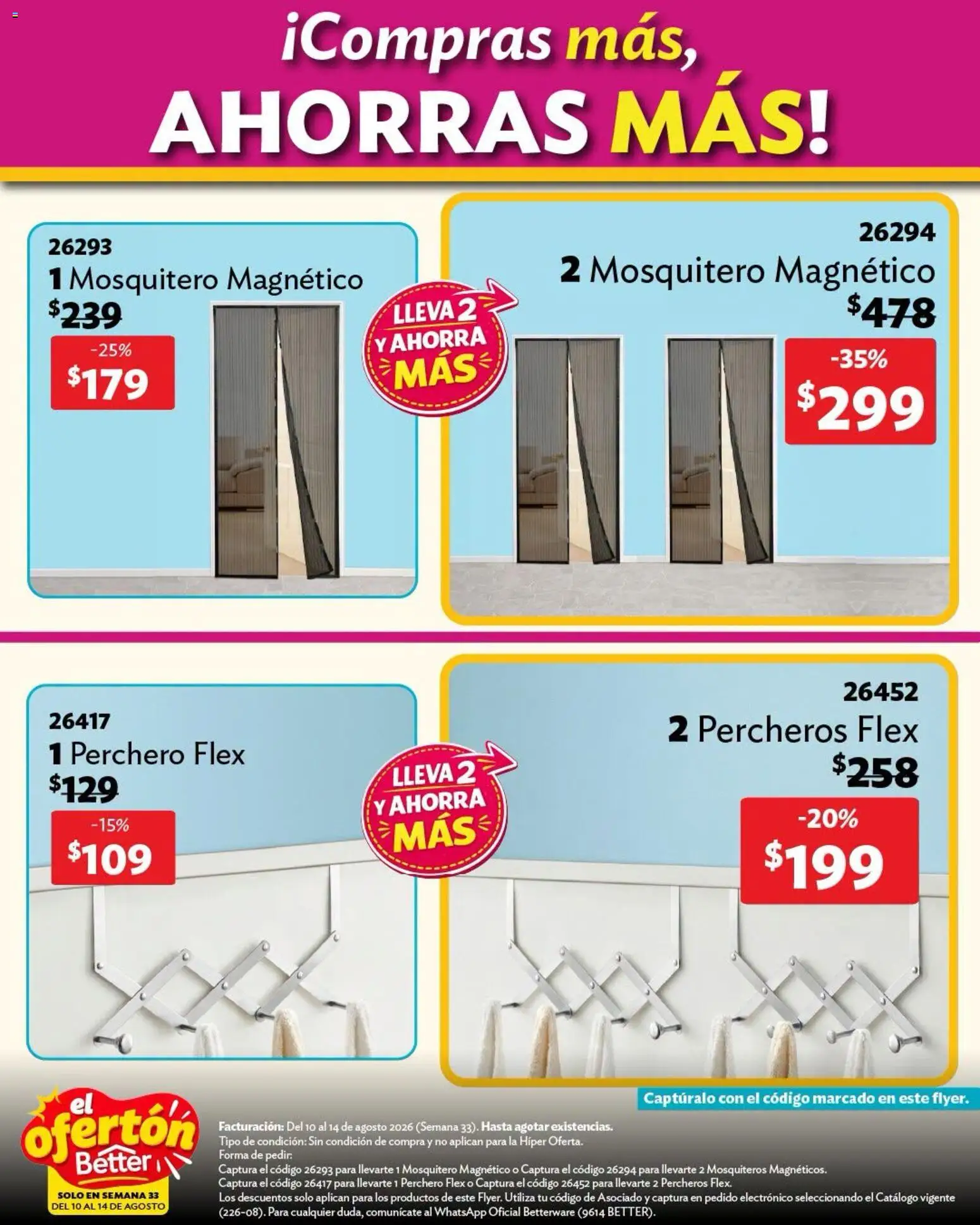Nuevas ofertas de Betterware válidas en toda la República Mexicana desde el 10/08/2026. ¡Encuentra las mejores ofertas en Betterware catálogo El Ofertón! | Página: 8 | Productos: Mosquitero, Perchero