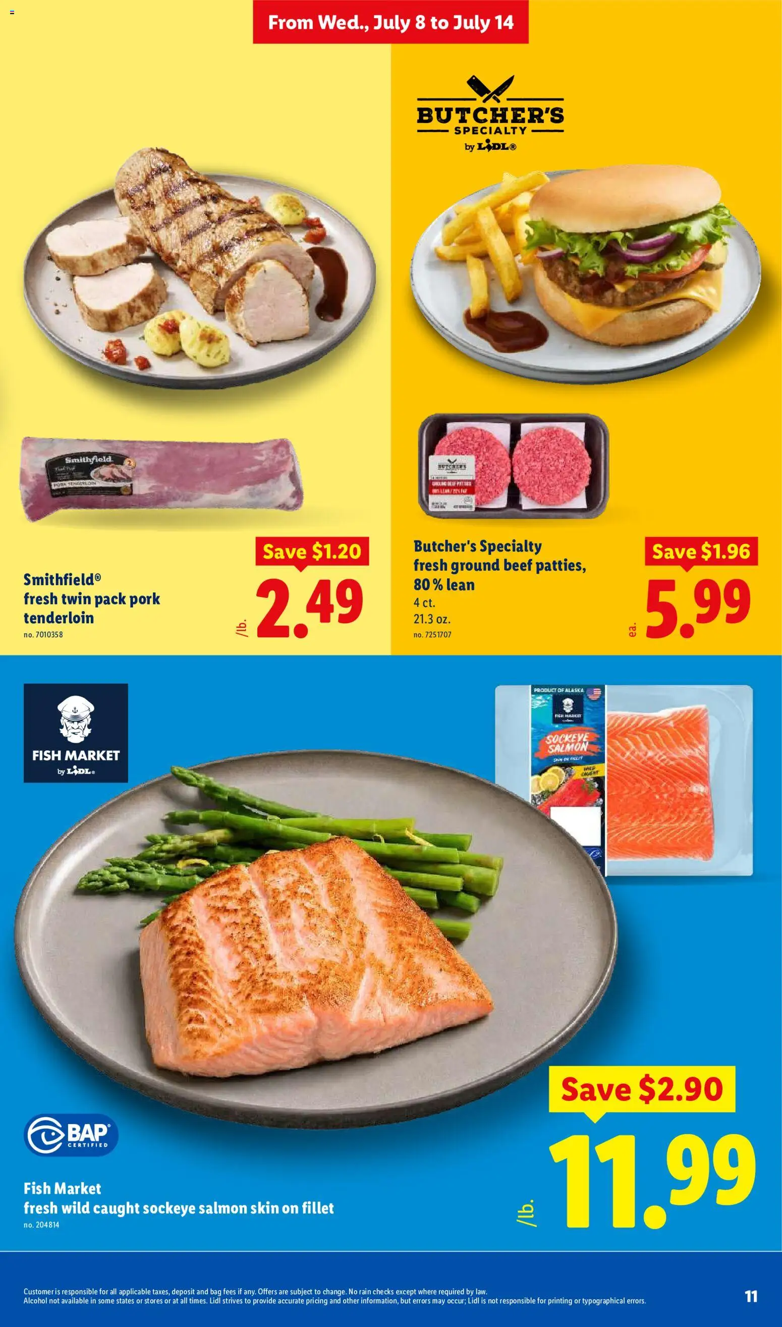 Lidl Weekly Ad - valid from 07/08/2026 | Page: 11 | Products: Pork, Fish, Beef, Bag