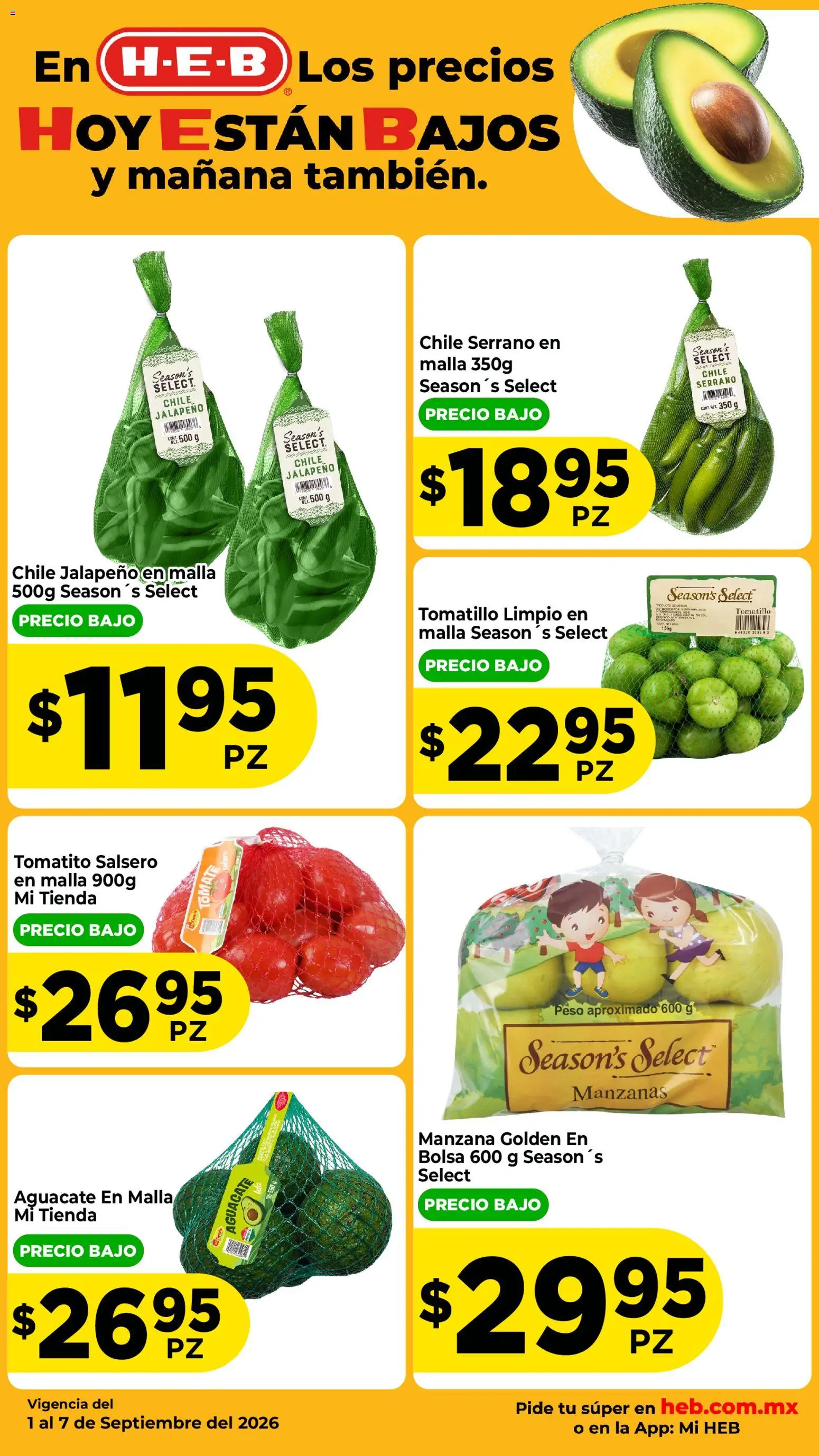 Nuevas ofertas de H-E-B válidas en toda la República Mexicana desde el 01/09/2026. ¡Encuentra las mejores ofertas en H-E-B folleto Fruta y venduras! | Página: 2 | Productos: Chile, Tomate, Manzanas, Malla