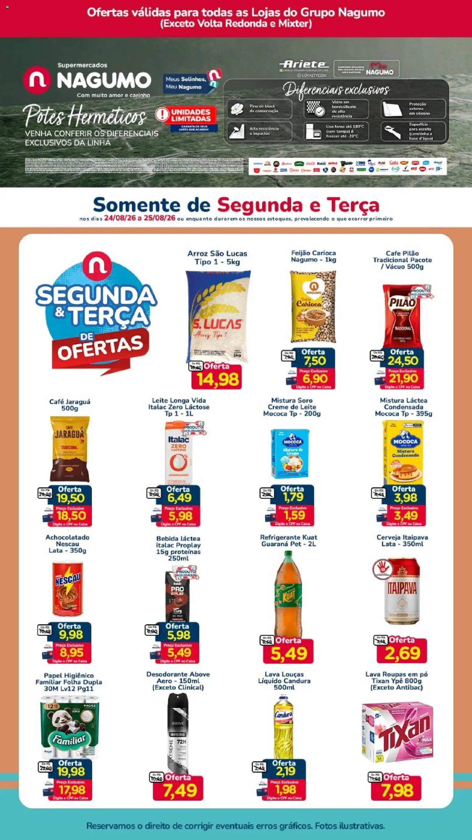 Nagumo Folheto - válido de 24/08/2026 | Página: 1 | Produtos: Leite longa vida, Pó, Desodorante, Freezer