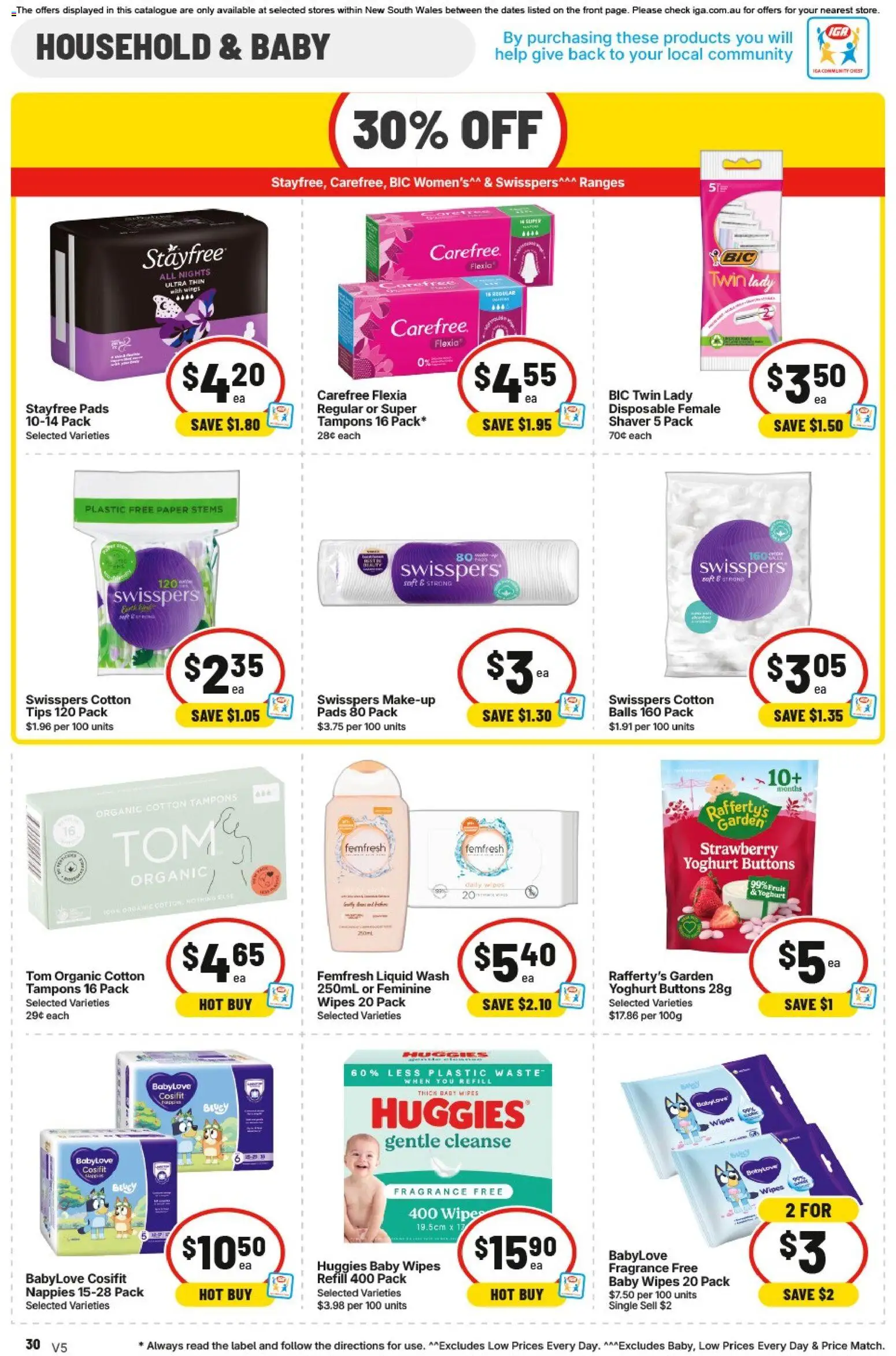 IGA catalogue - valid from 12/08/2026 | Page: 30 | Products: Household, Yoghurt, Nappies, Tampons