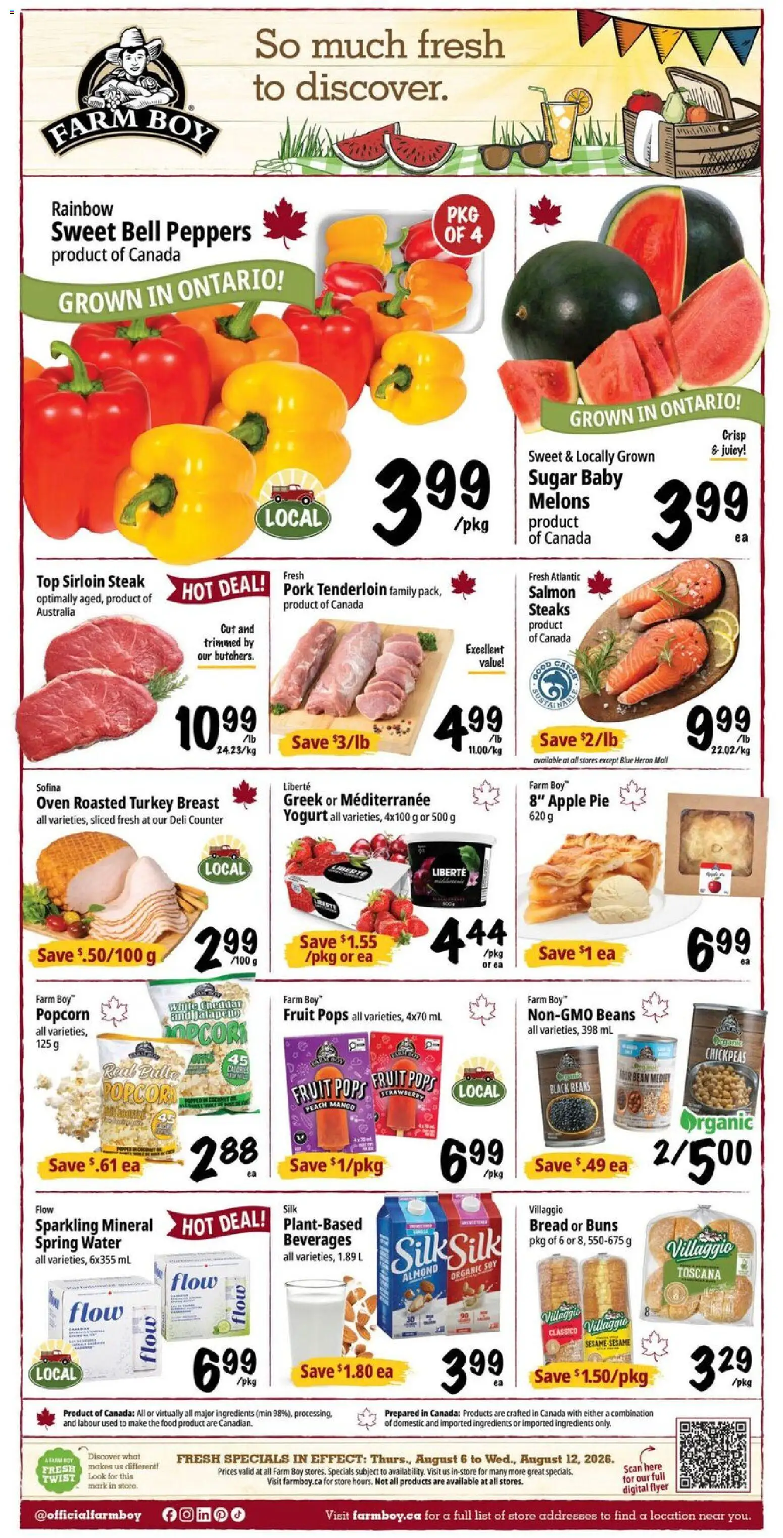 Farm Boy flyer valid from Aug 6, 2026 | Page: 1 | Products: Turkey, Oven, Yogurt, Bread