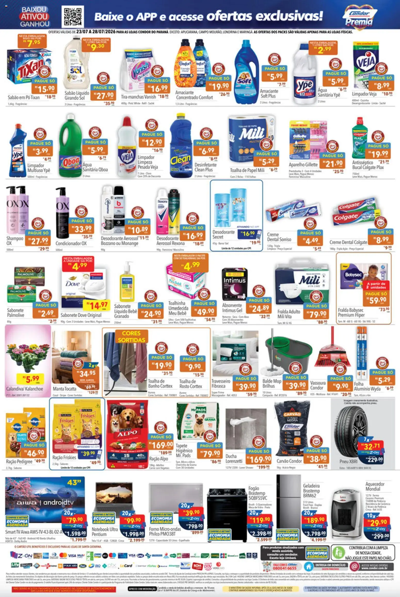 Supermercados Condor Folheto - válido de 23/07/2026 | Página: 4 | Produtos: Desodorante, Sabão em pó, Pneus, Vassoura