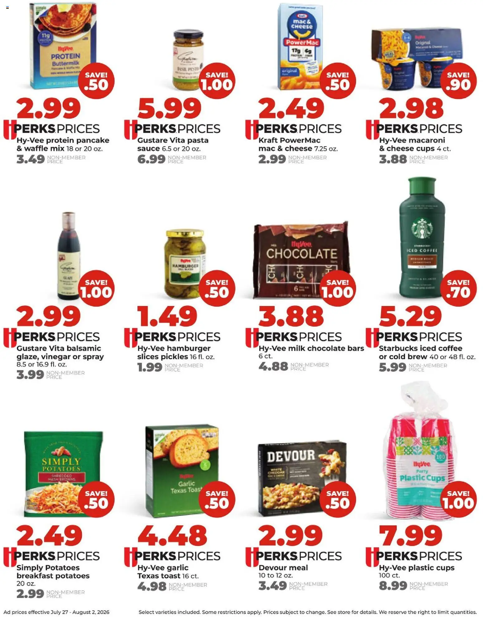 HyVee Weekly Ad - valid from 07/27/2026 | Page: 6 | Products: Vinegar, Milk, Cheese, Pasta