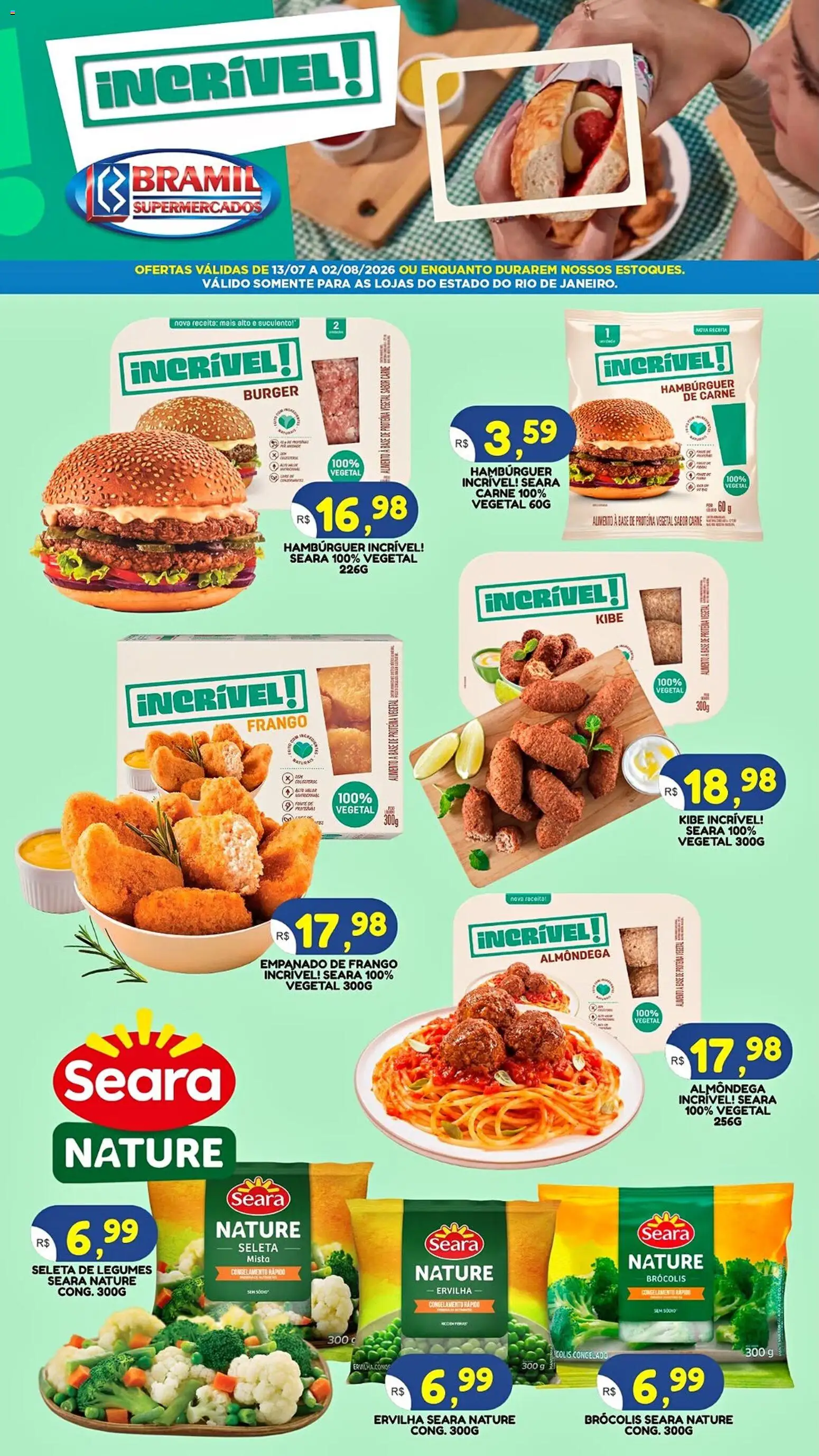 Bramil Supermercados Folheto - válido de 13/07/2026 | Página: 1 | Produtos: Base, Hambúrguer, Brócolis, Frango