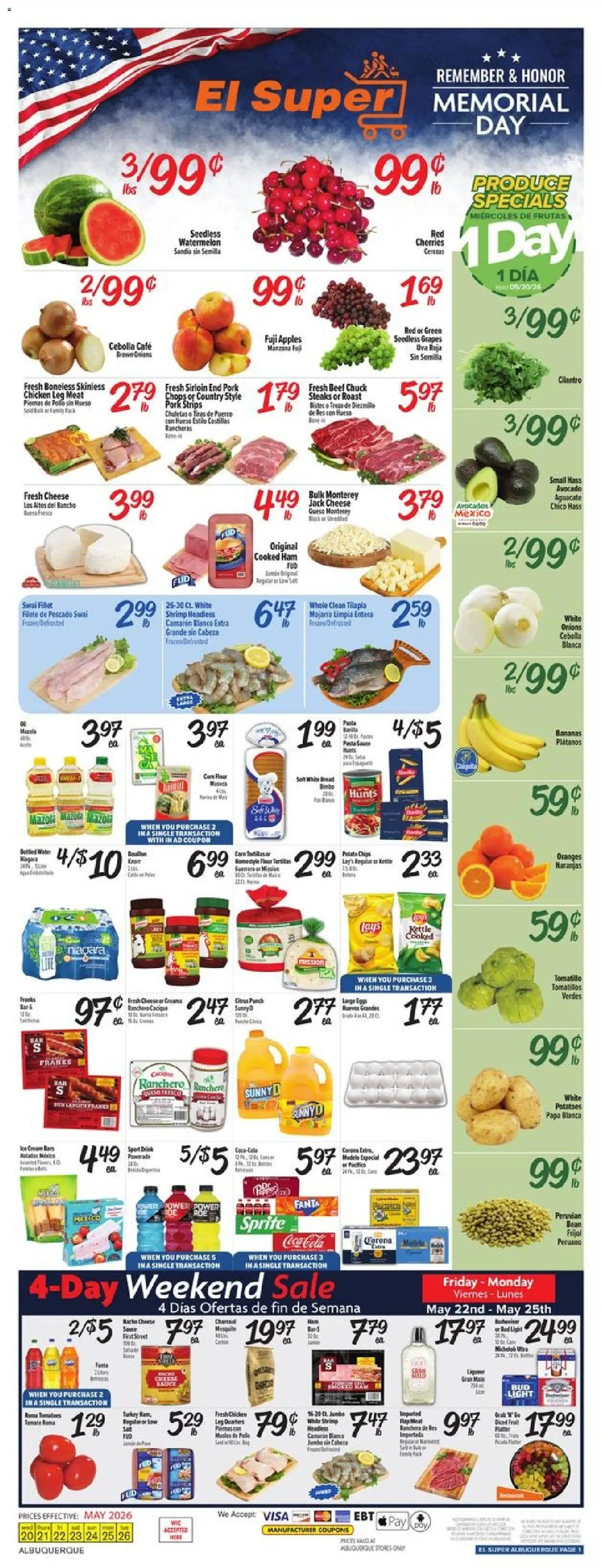 El Super Weekly Ad - NM - valid from 20.05.2026 | Page: 1 | Products: Corn, Eggs, Oranges, Potatoes