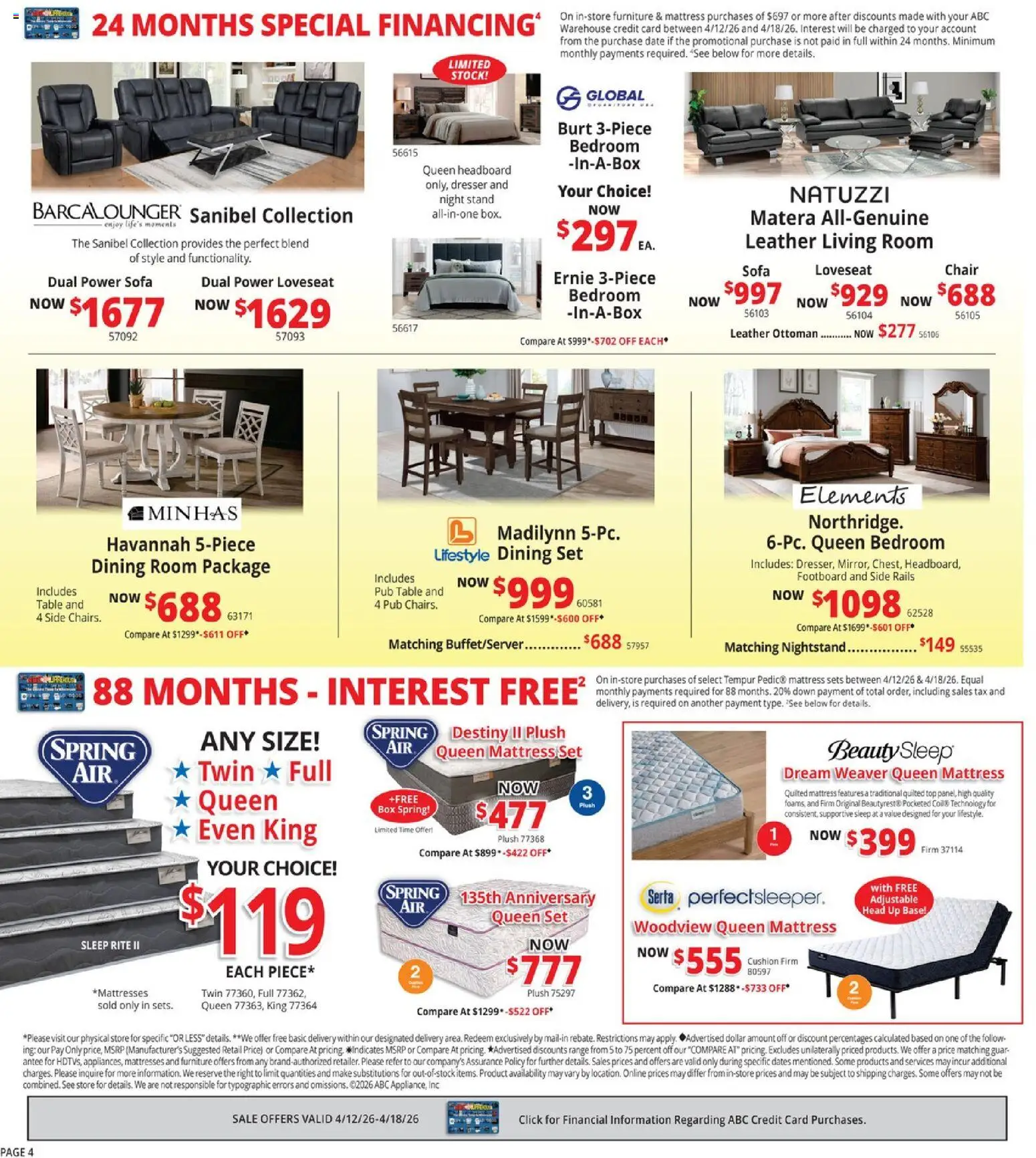 ABC Warehouse Weekly Ad - valid from 12.04.2026 | Page: 4 | Products: Table, Chair, Box, Date