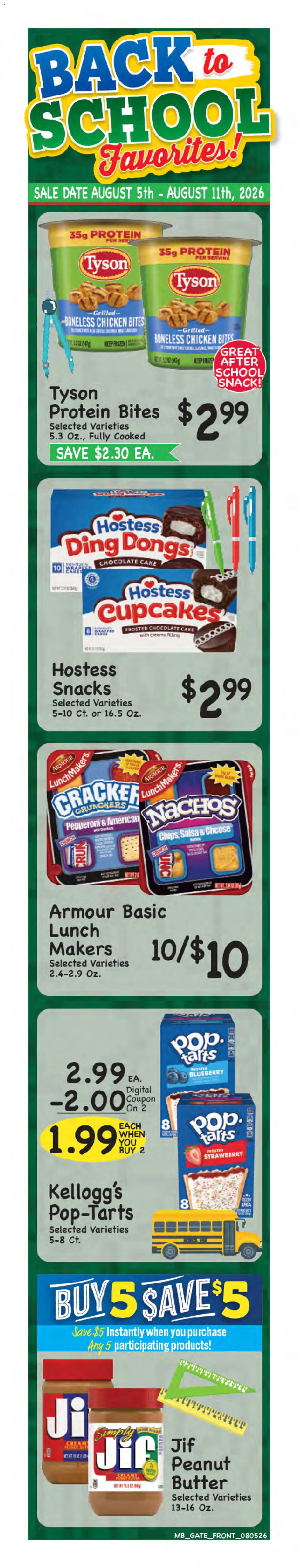 Market Basket Weekly Ad - valid from 08/05/2026 | Page: 1 | Products: Protein, Cake, Peanut butter, Date