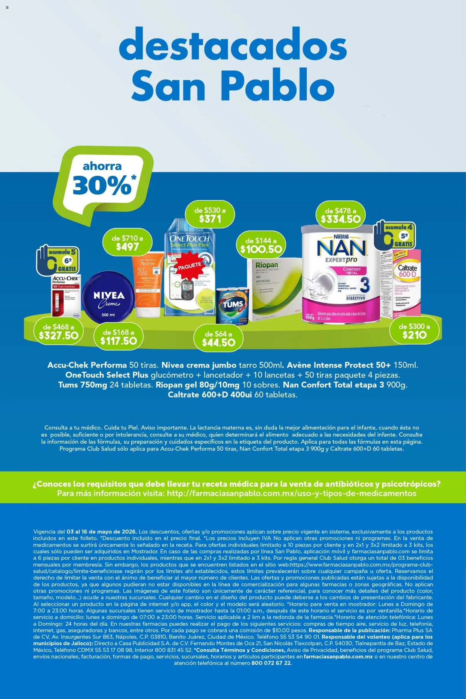 Nuevas ofertas de Farmacia San Pablo válidas en toda la República Mexicana desde el 03.05.2026. ¡Encuentra las mejores ofertas en Farmacia San Pablo catálogo! | Página: 13 | Productos: Movil, Teléfono, Sobre, Campana