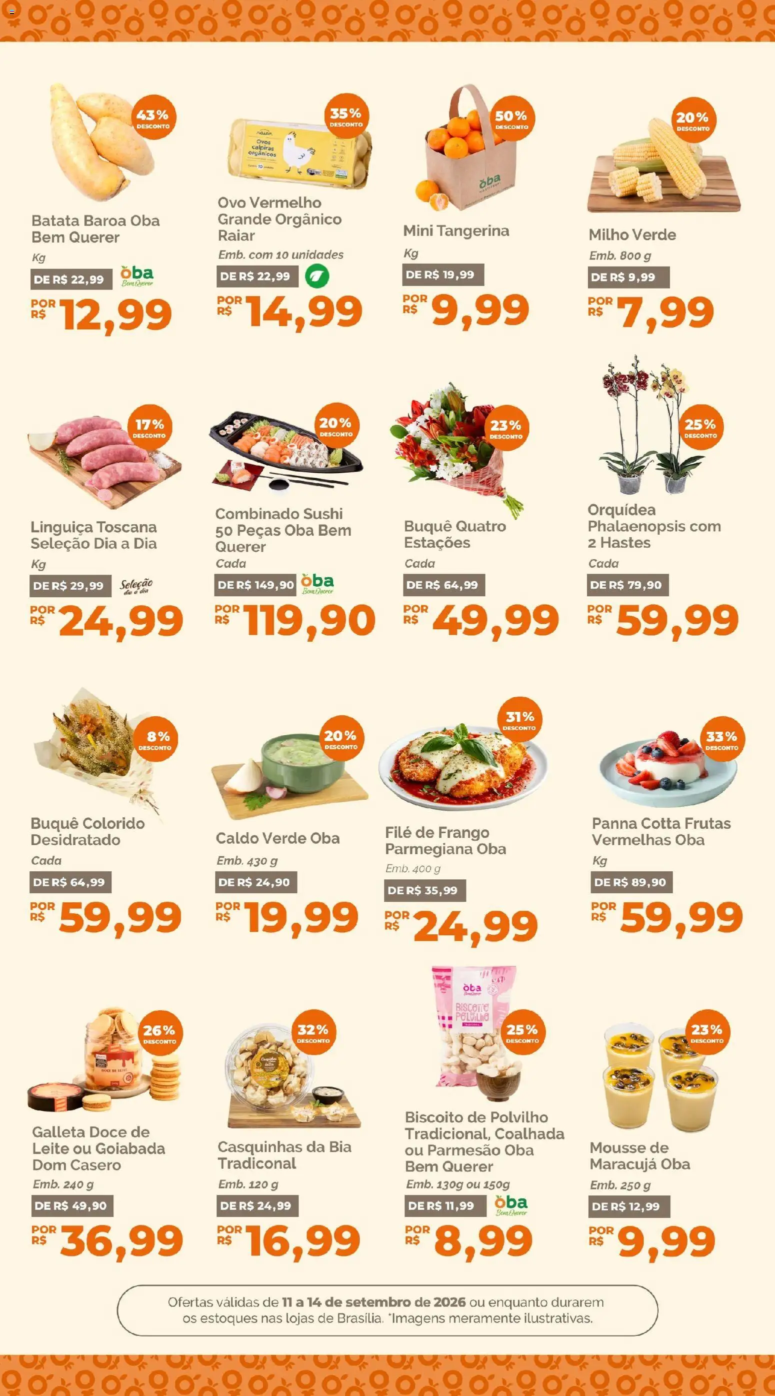 Oba Hortifruti Folheto - válido de 11/09/2026 | Página: 6 | Produtos: Biscoito, Linguiça, Batata, Frango