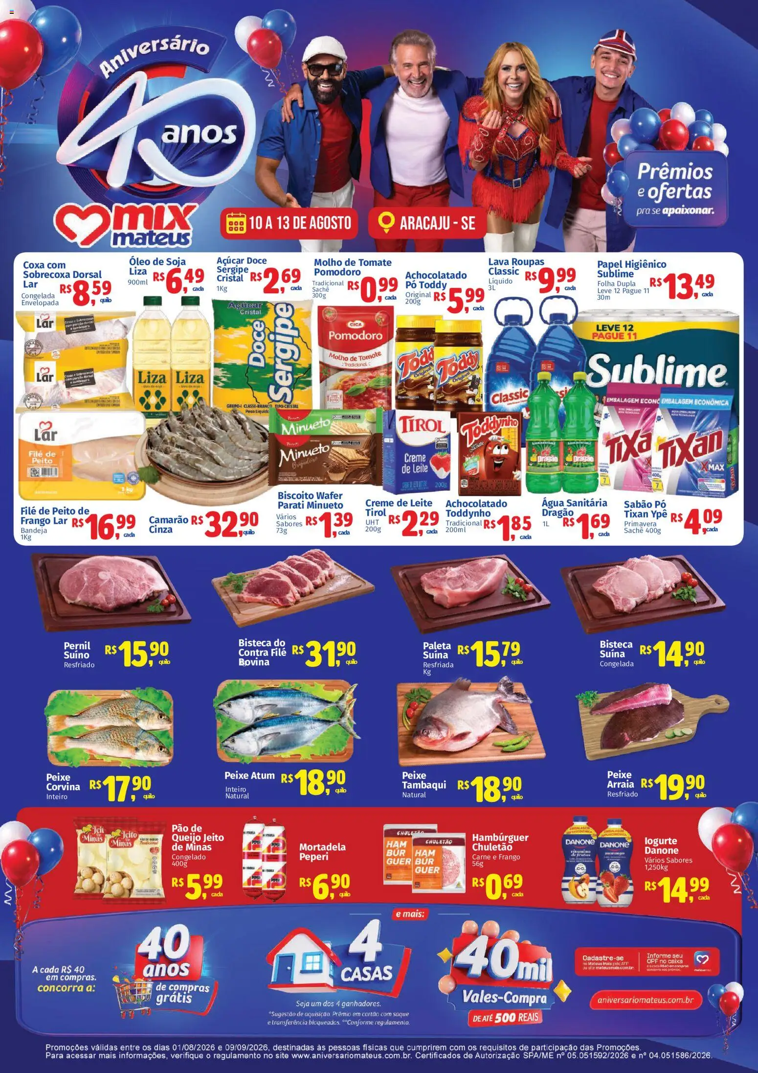 Mateus Folheto - válido de 10/08/2026 | Página: 1 | Produtos: Camarão, Roupas, Frango, Papel higiênico