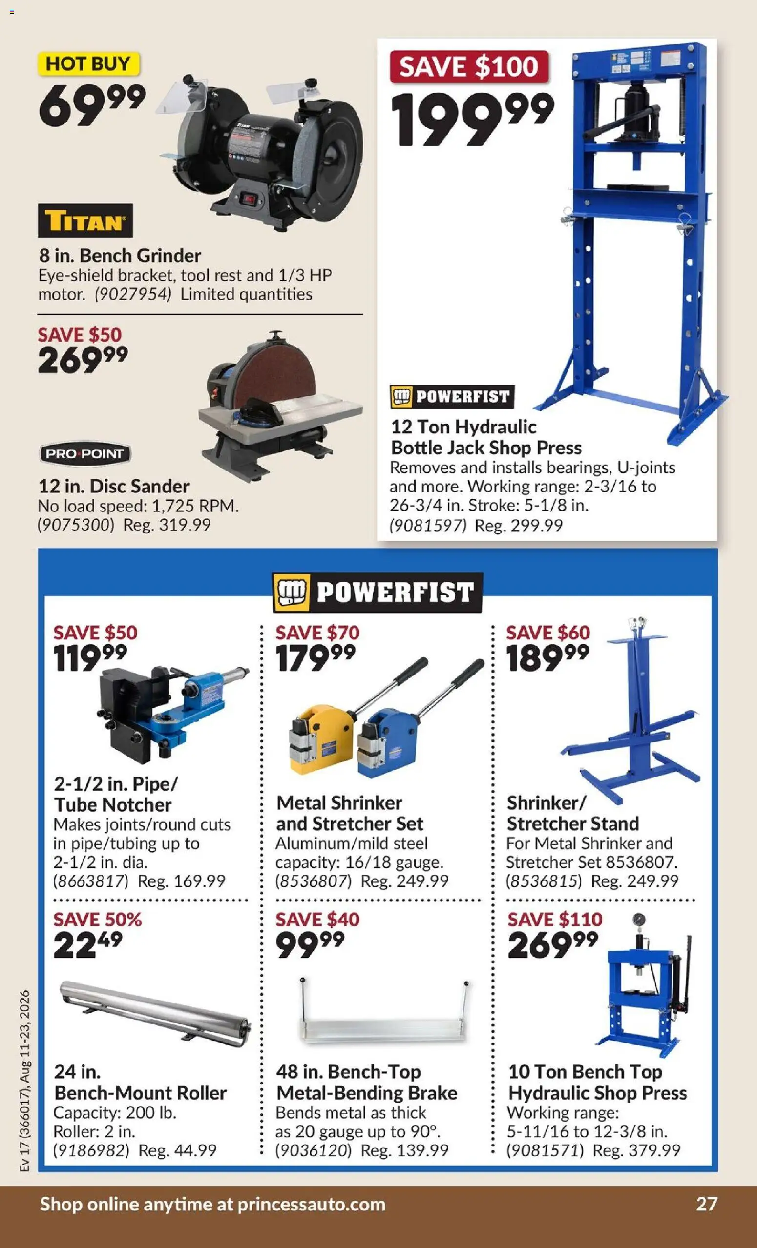 Princess Auto flyer valid from Aug 11, 2026 | Page: 34 | Products: Grinder