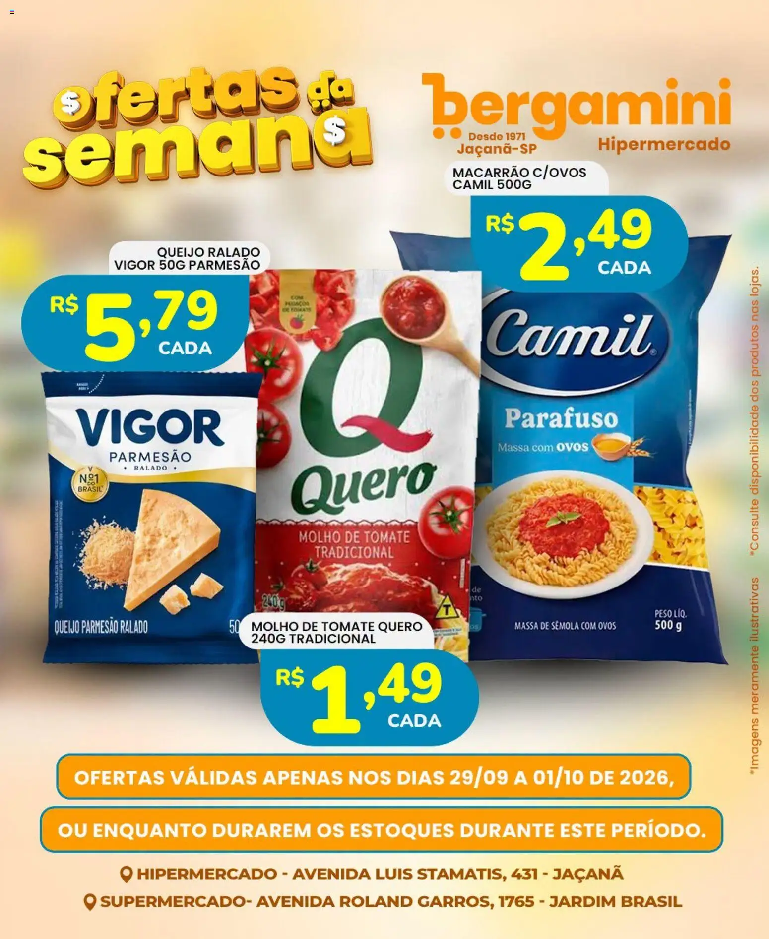 Supermercado Bergamini Folheto - válido de 29/09/2026 | Página: 8 | Produtos: Queijo, Ovos, Massa, Queijo parmesão
