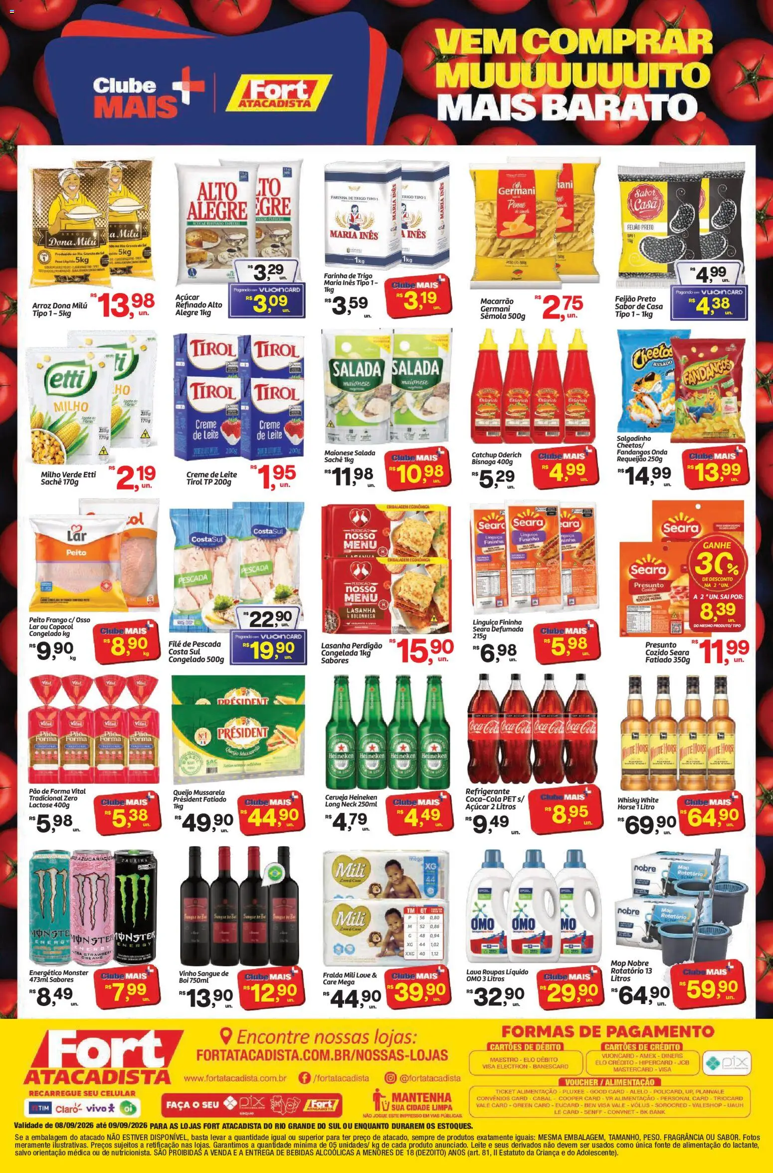 Fort Atacadista Folheto - válido de 08/09/2026 | Página: 2 | Produtos: Celular, Arroz dona milu, Pão de forma, Creme