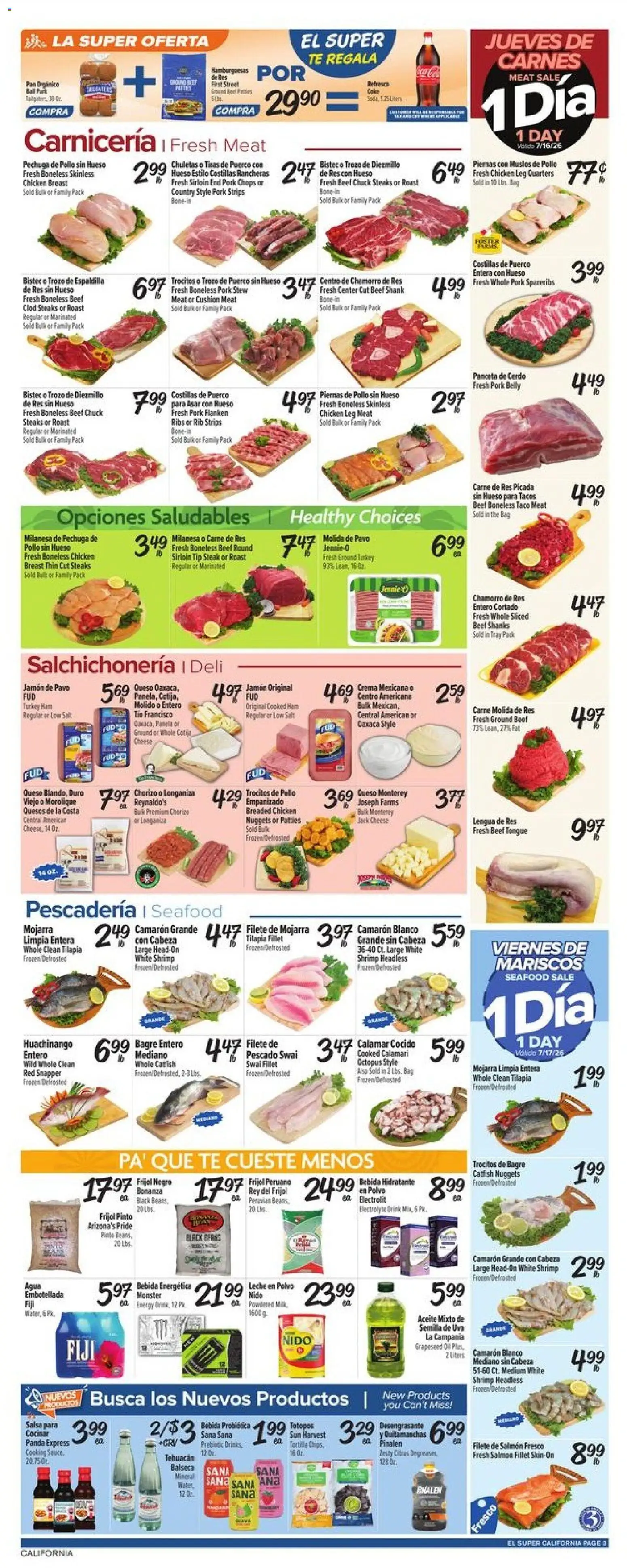 El Super Weekly Ad - CA - valid from 07/15/2026 | Page: 3 | Products: Cheese, Pork, Water, Cushion