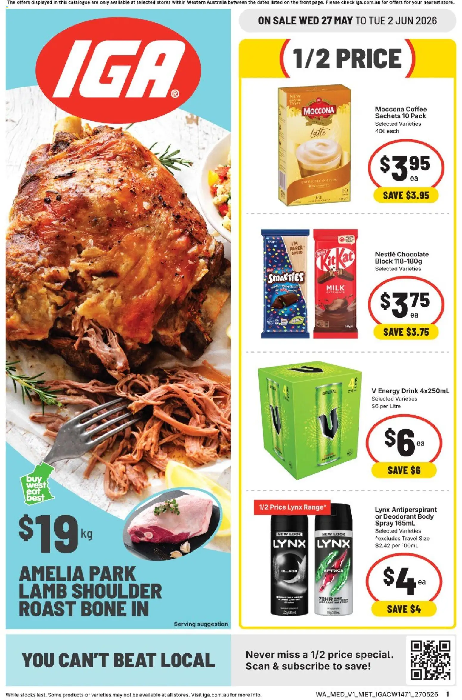 IGA catalogue - valid from 27.05.2026 | Page: 1 | Products: Milk, Energy drink, Coffee, Moccona