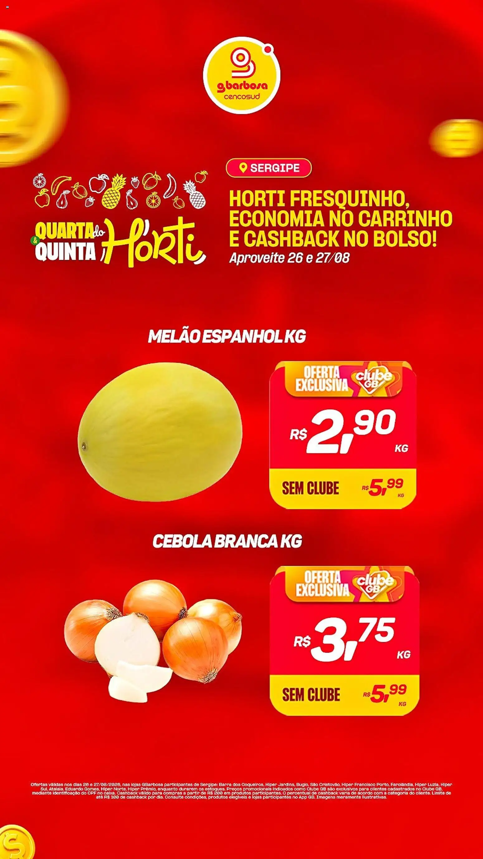 Gbarbosa Folheto - válido de 26/08/2026 | Página: 6 | Produtos: Melão, Cebola, Carrinho