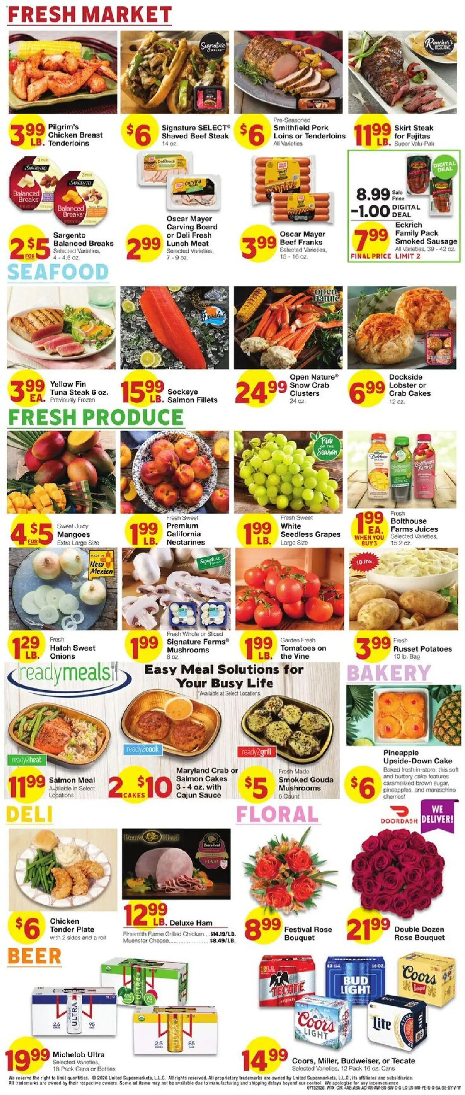 United Supermarkets Weekly Ad - valid from 07/15/2026 | Page: 5 | Products: Bakery, Cherries, Beer, Tomatoes
