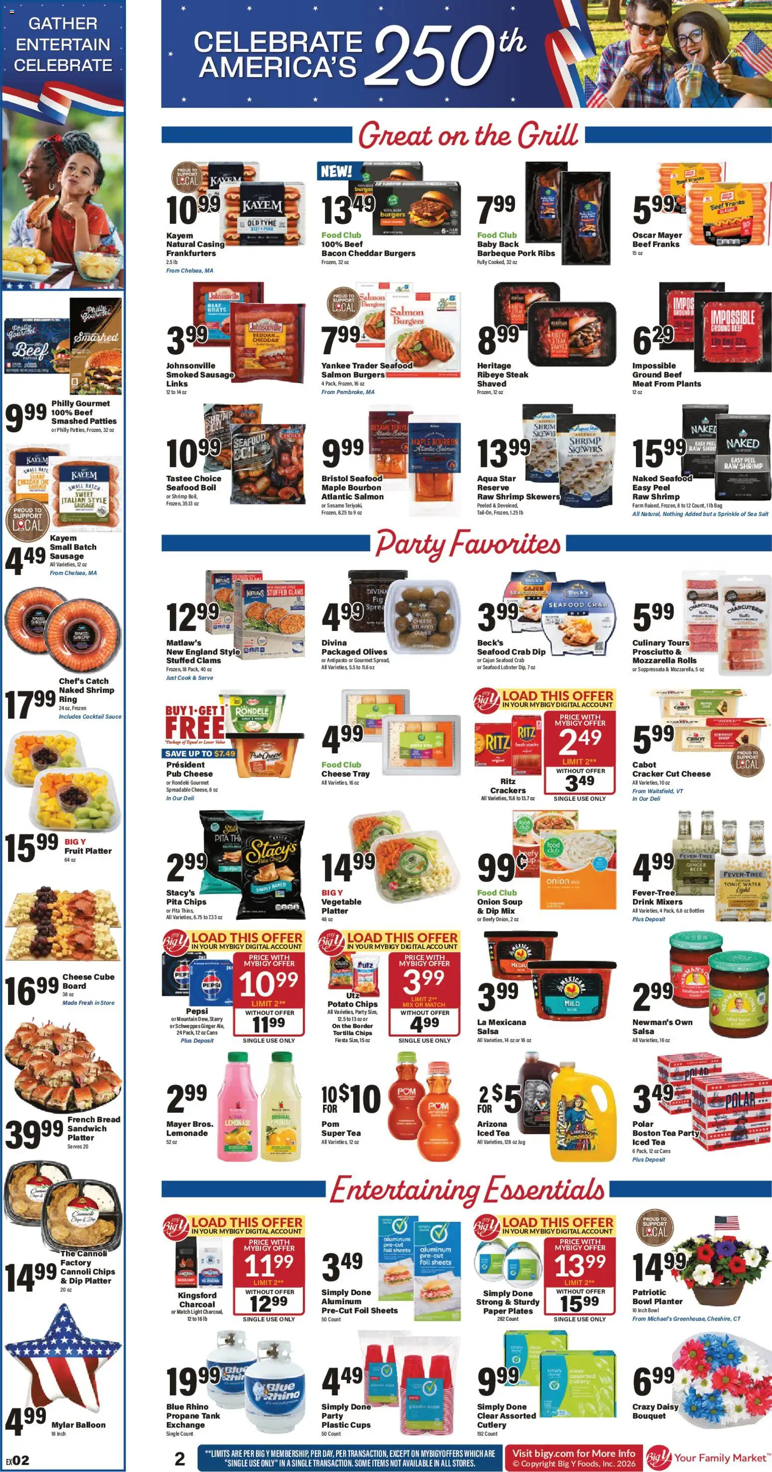 Big Y Weekly Ad - valid from 06/25/2026 | Page: 2 | Products: Cheese, Bread, Chips, Seafood