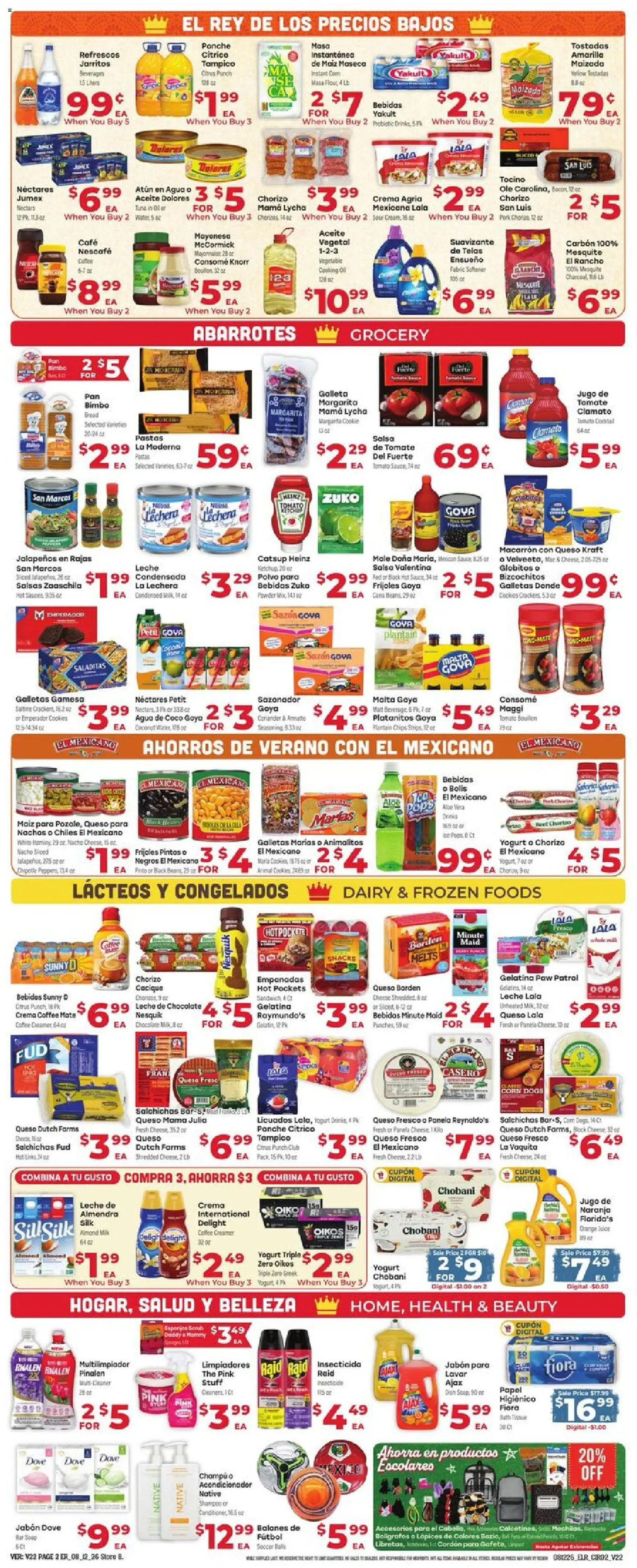 El Rancho Weekly Ad - valid from 08/12/2026 | Page: 2 | Products: Juice, Chips, Cookies, Mayonnaise