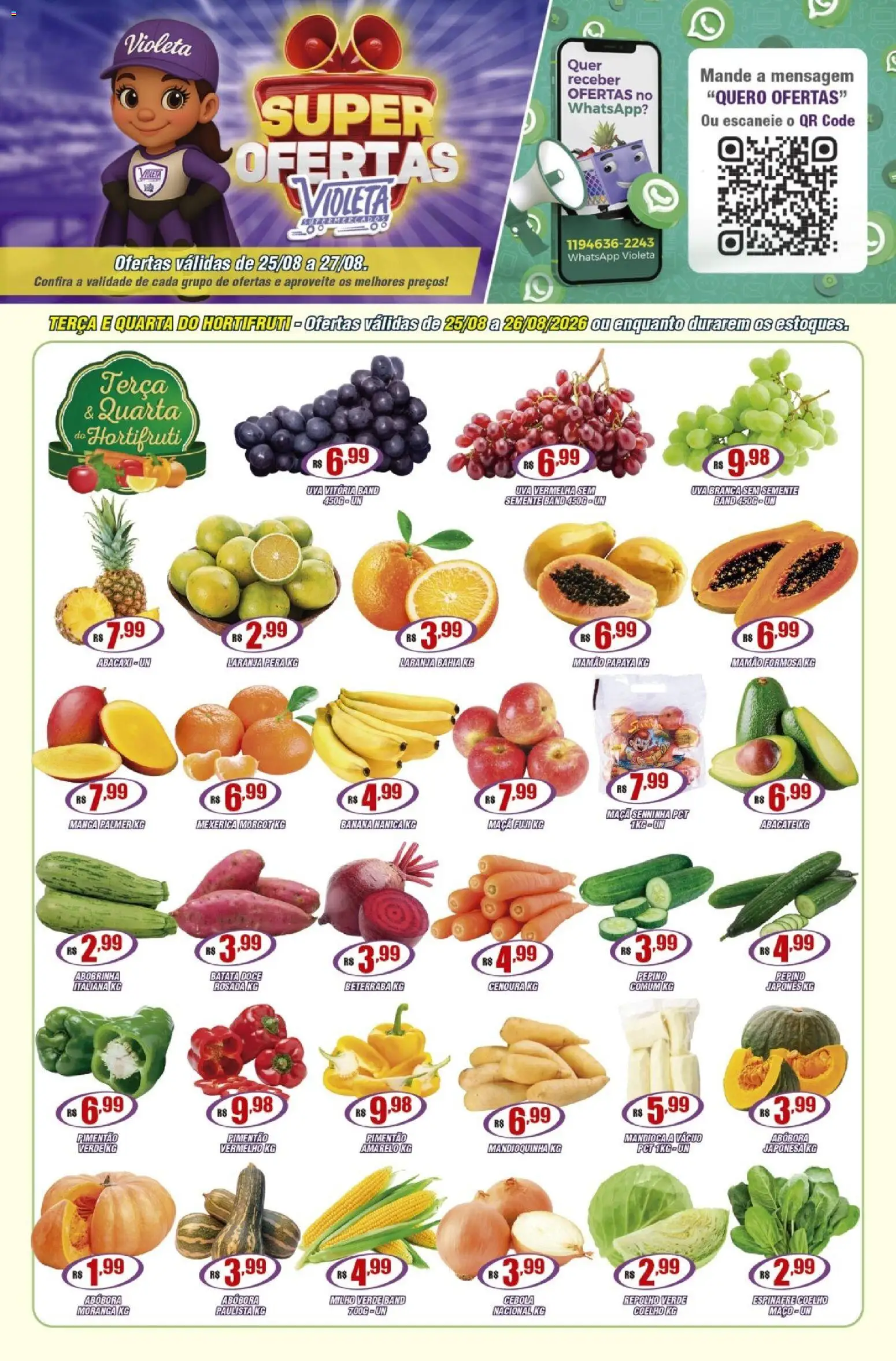 Violeta Supermercados Folheto - válido de 25/08/2026 | Página: 1 | Produtos: Abóbora, Mandioca, Pimentão, Batata