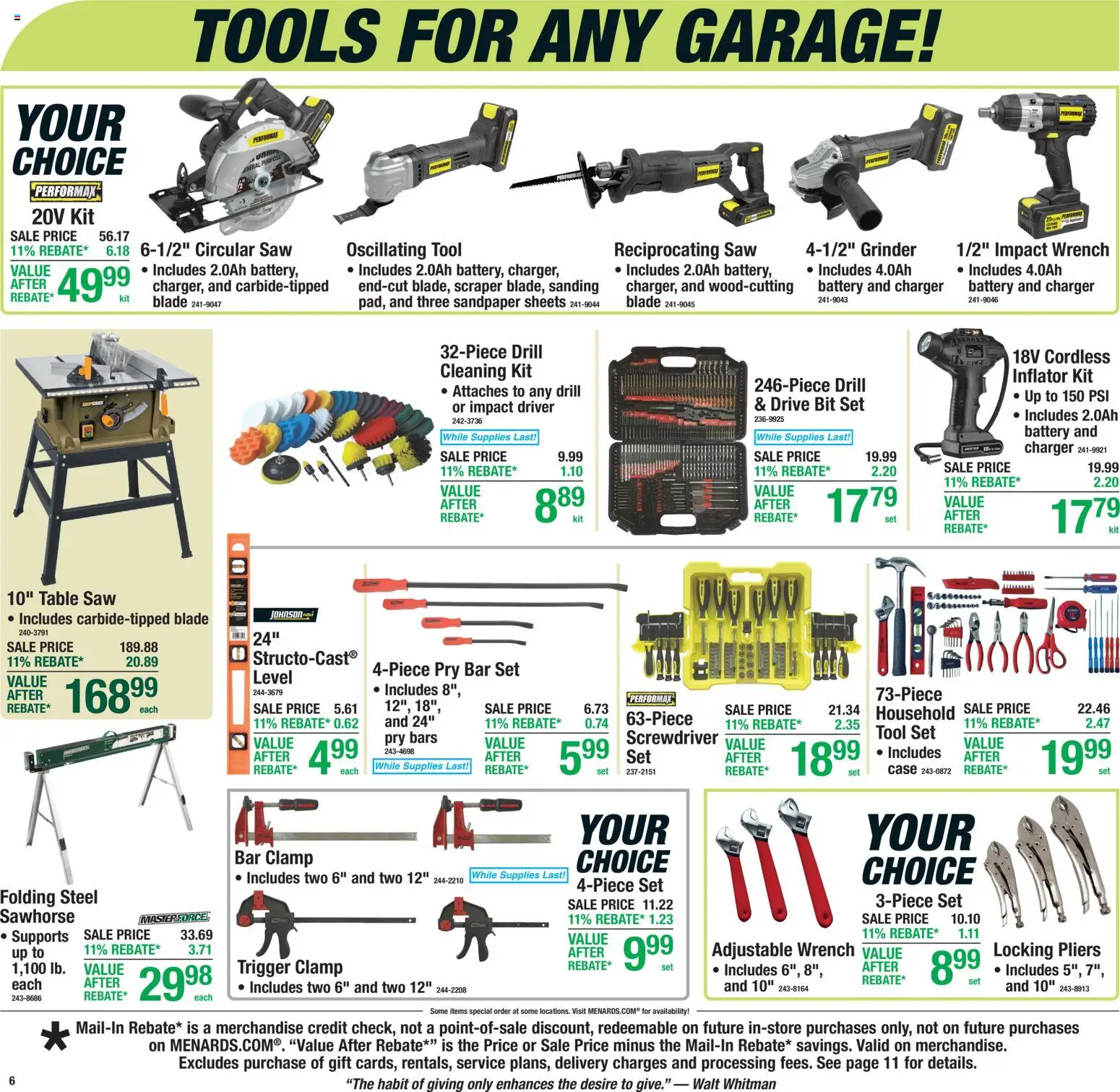 Menards Weekly Ad - valid from 04.03.2026 | Page: 6 | Products: Saw, Table, Charger, Case