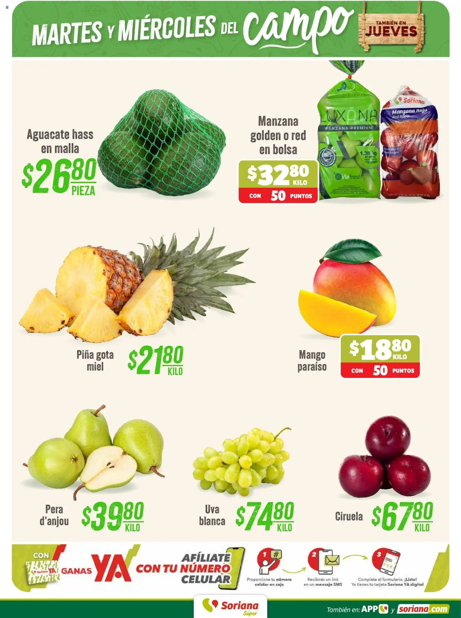 Nuevas ofertas de Soriana válidas en toda la República Mexicana desde el 04/08/2026. ¡Encuentra las mejores ofertas en Soriana Martes y Miércoles del Campo Súper: Tamaulipas (excepto Cd. Victoria y Tampico)! | Página: 2 | Productos: Pera, Bolsa, Piña, Malla