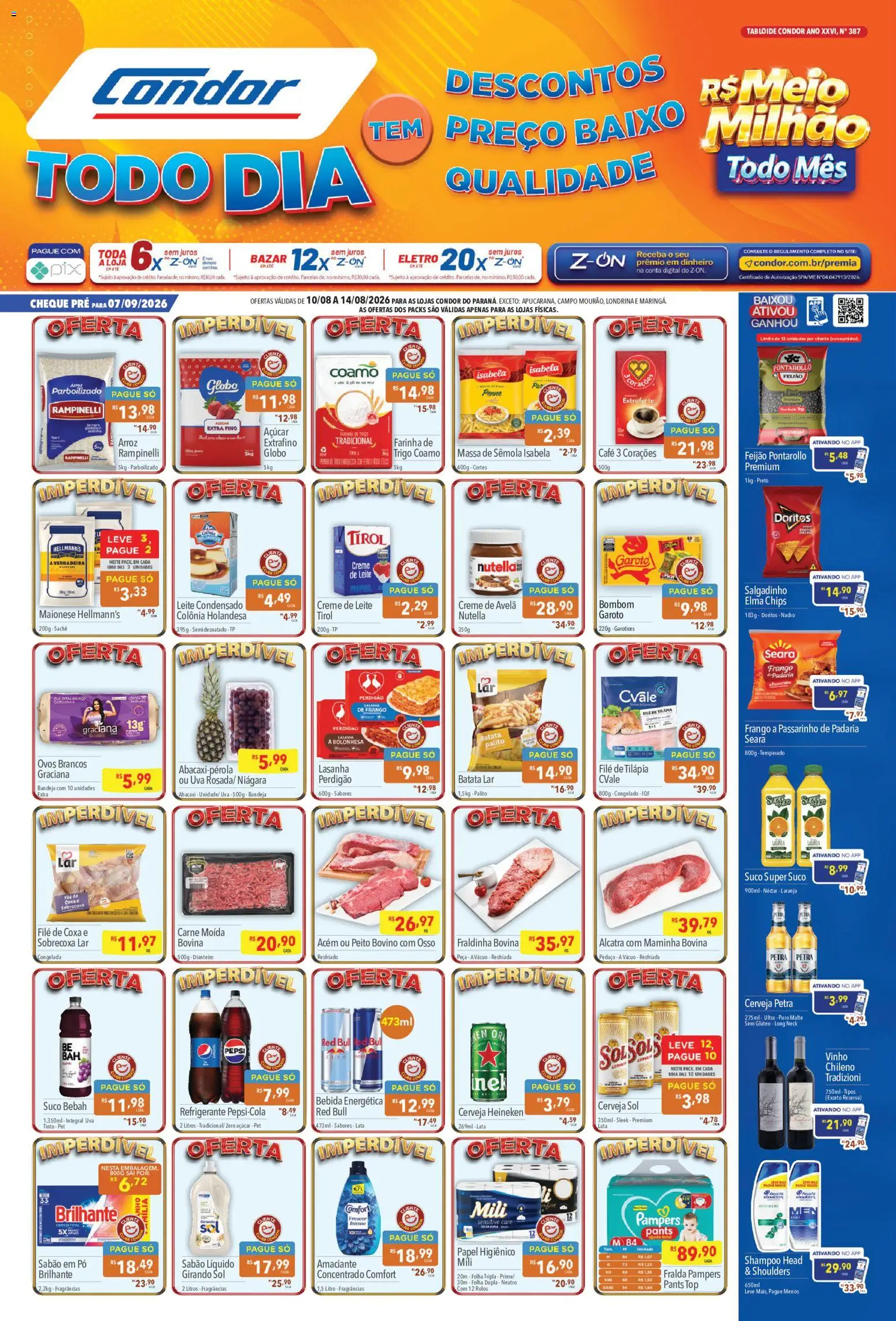 Supermercados Condor Folheto - válido de 10/08/2026 | Página: 1 | Produtos: Lasanha, Refrigerante, Batata, Bombom