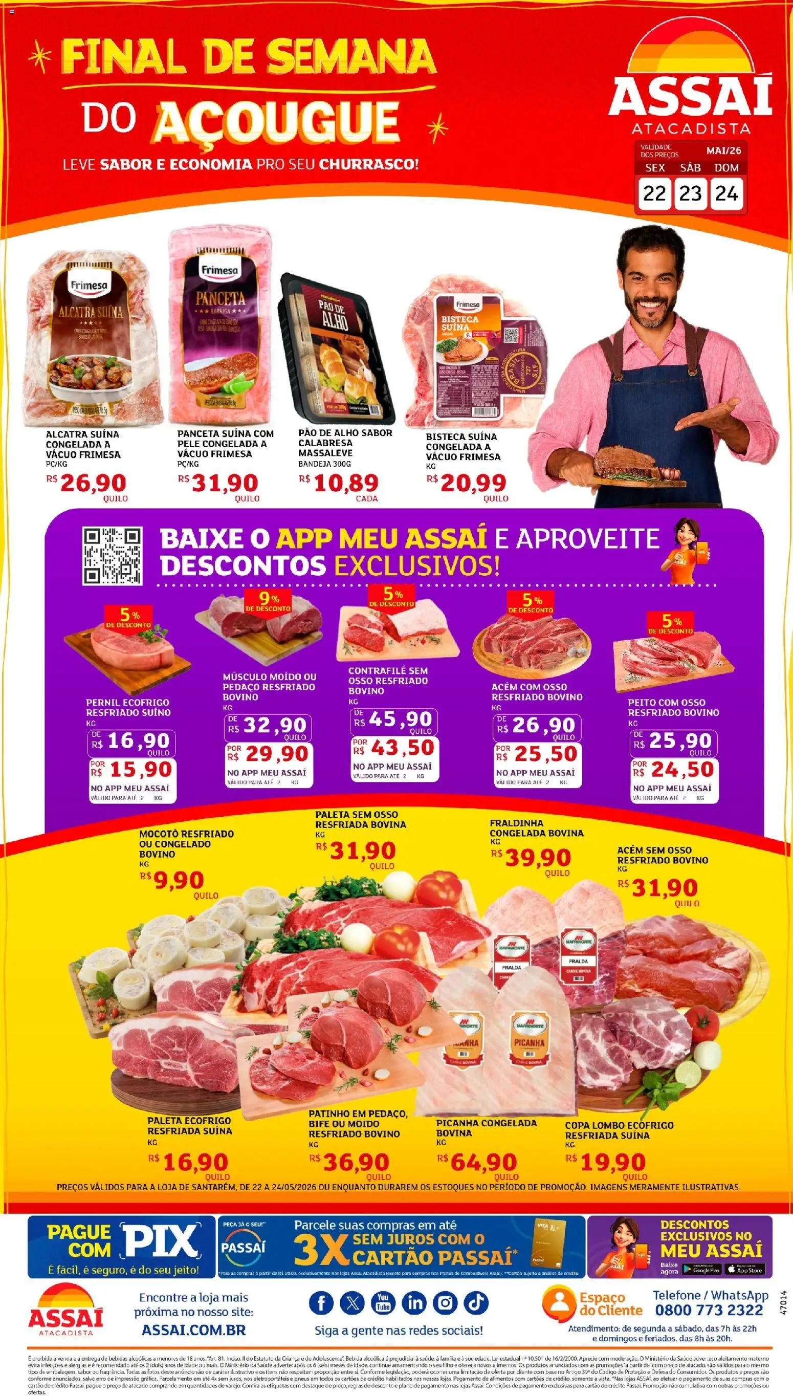 Assaí Atacadista Folheto - válido de 22.05.2026 | Página: 1 | Produtos: Lombo, Copa, Bebida, Telefone