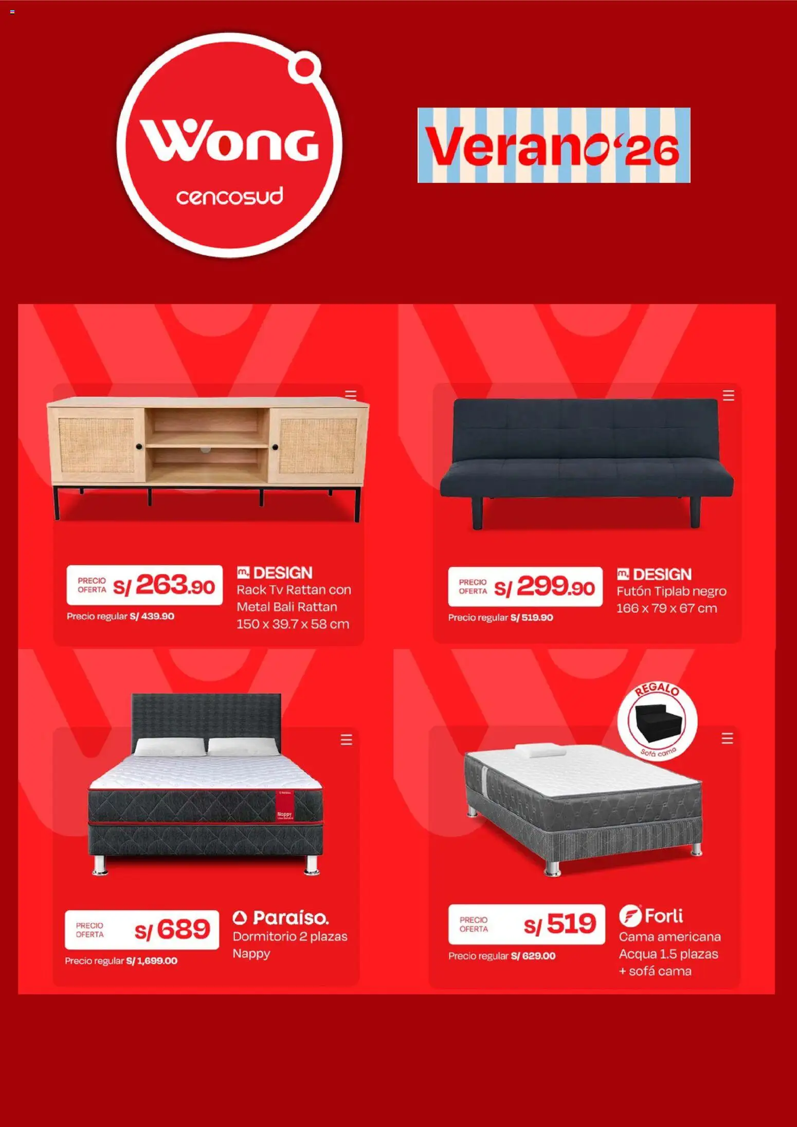 Catálogo Wong válido desde 17/08/2026 | Página: 3 | Productos: Cama, Sofá