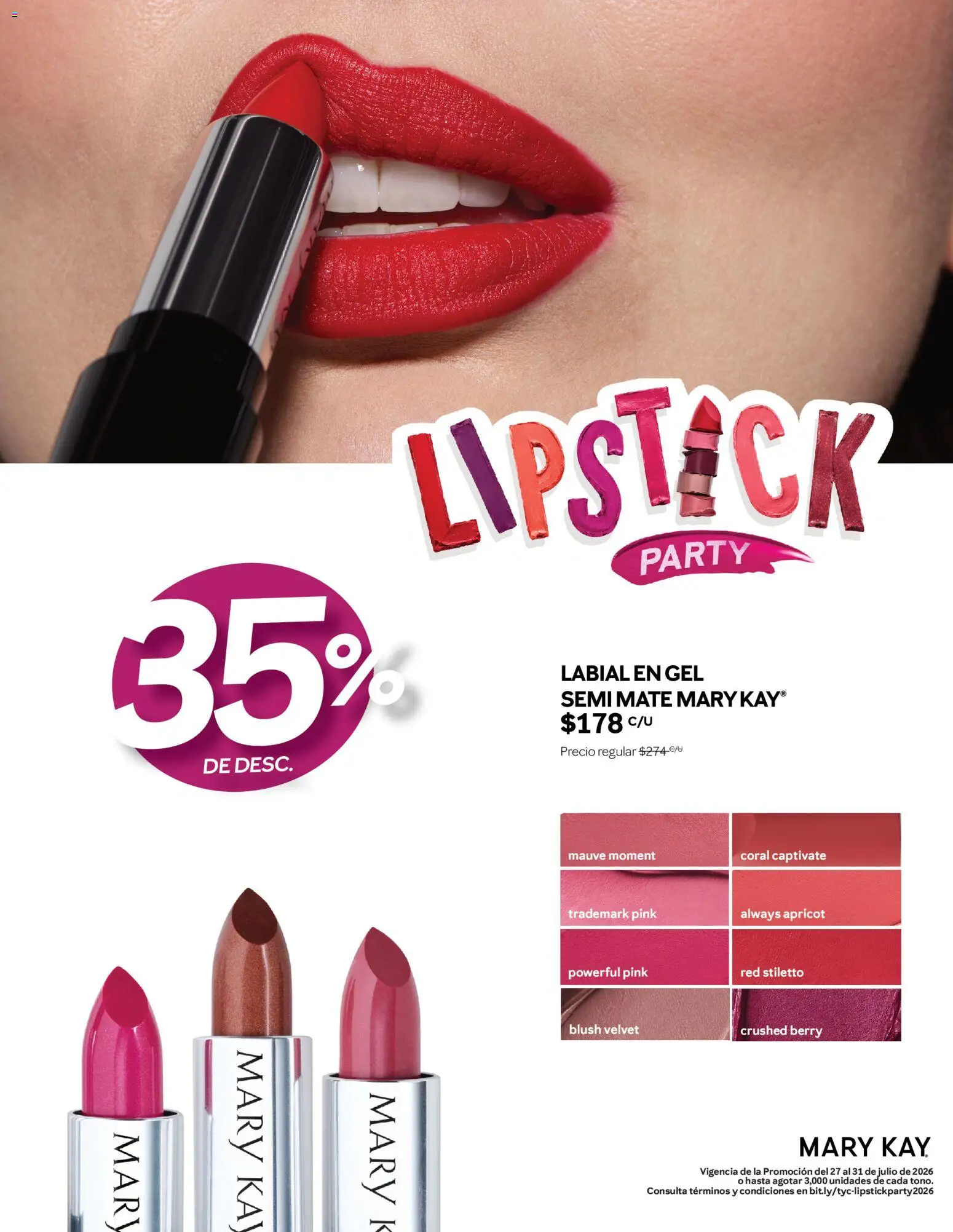 Nuevas ofertas de Mary Kay válidas en toda la República Mexicana desde el 27/07/2026. ¡Encuentra las mejores ofertas en Catálogo Mary Kay Lipstick Party 2026! | Página: 5 | Productos: Mate