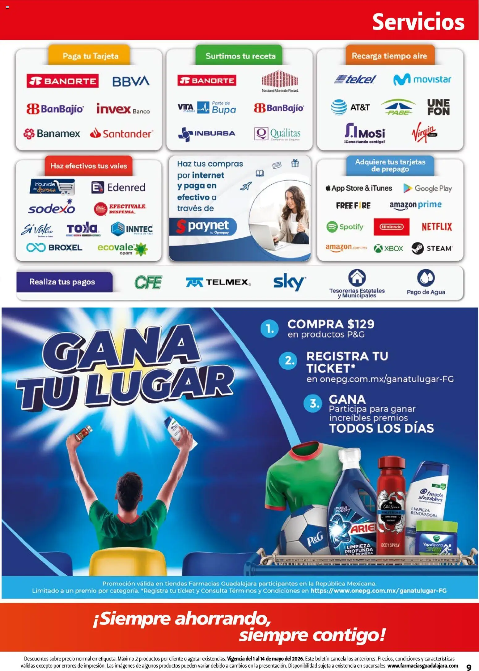 Nuevas ofertas de Farmacia Guadalajara válidas en toda la República Mexicana desde el 01.05.2026. ¡Encuentra las mejores ofertas en Farmacia Guadalajara catálogo! | Página: 9 | Productos: Banco, Body, Despensa, Sobre