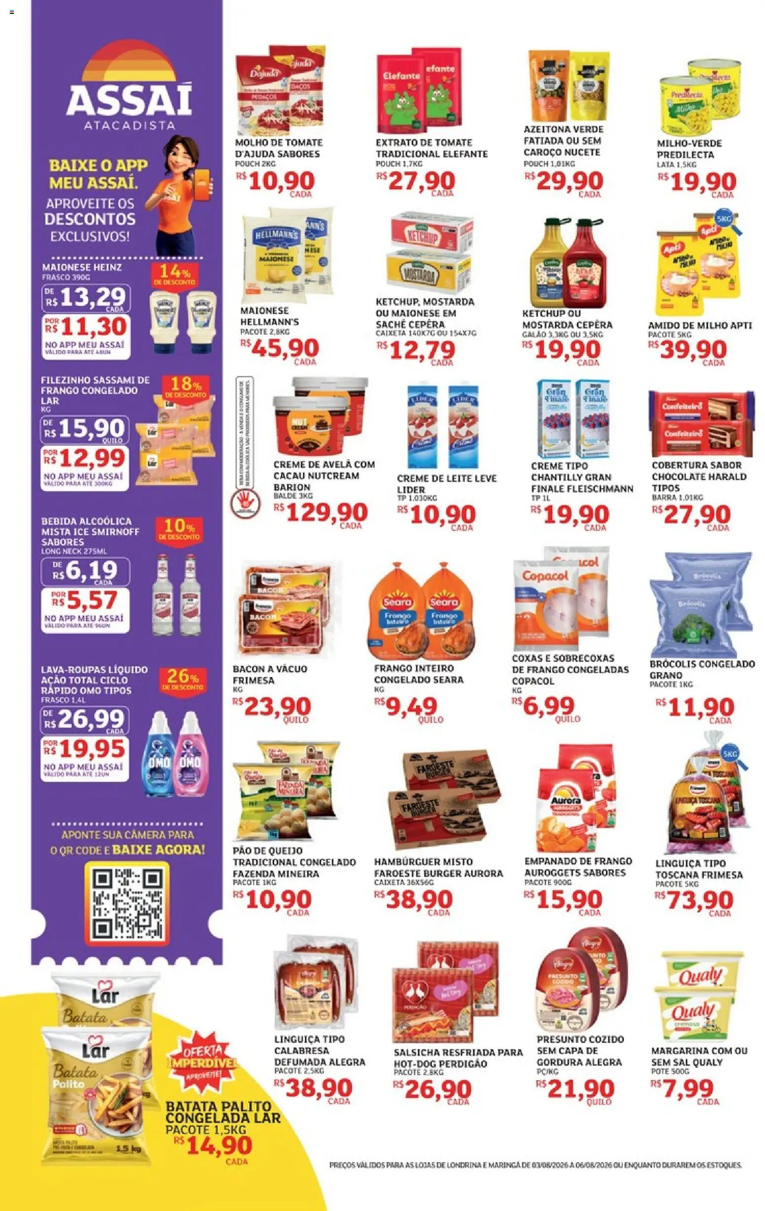 Assaí Atacadista Folheto - válido de 03/08/2026 | Página: 2 | Produtos: Salsicha, Bebida, Sal, Pão de queijo