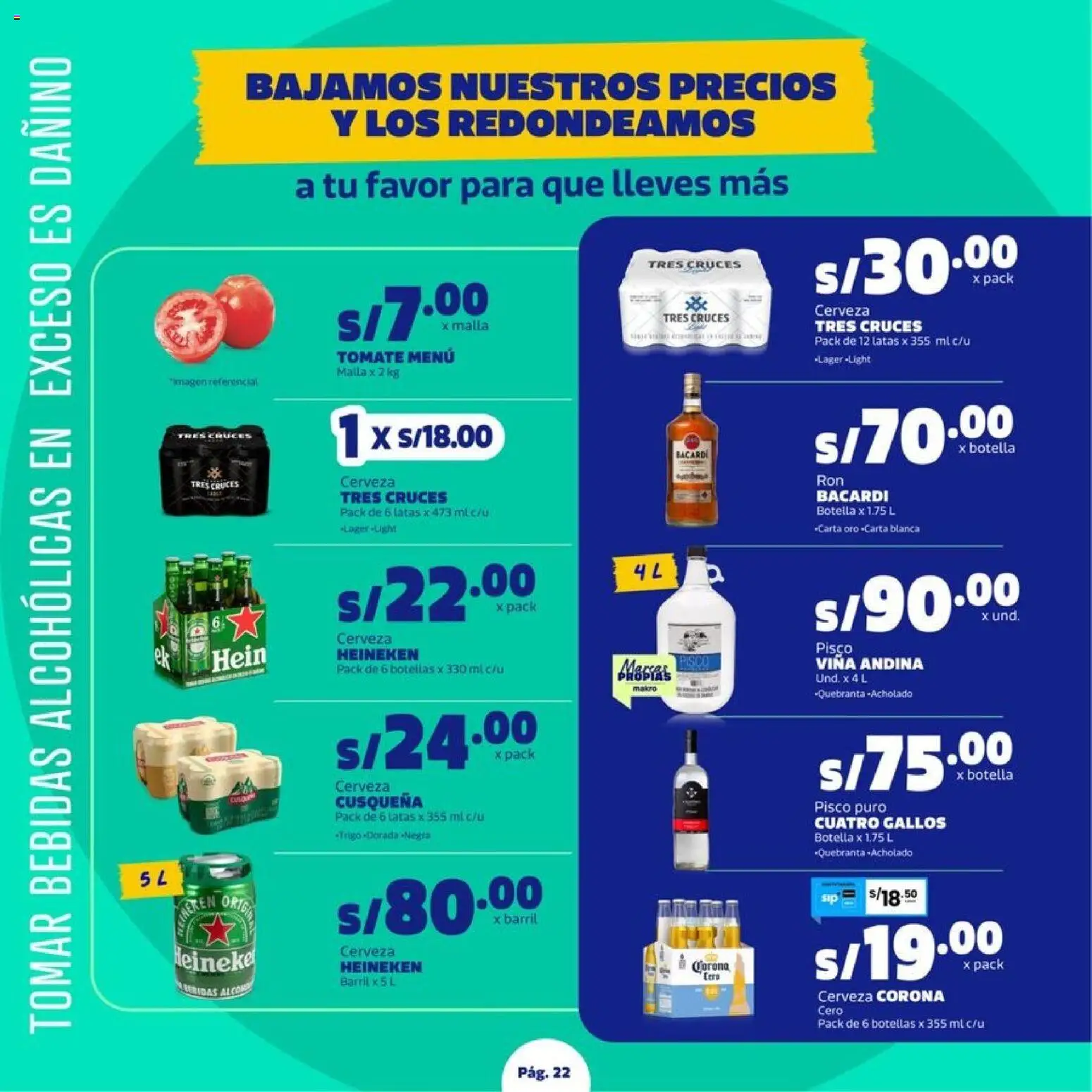 Catálogo Makro válido desde 27/08/2026 | Página: 22 | Productos: Bebidas, Cerveza, Tomate, Cerveza Corona