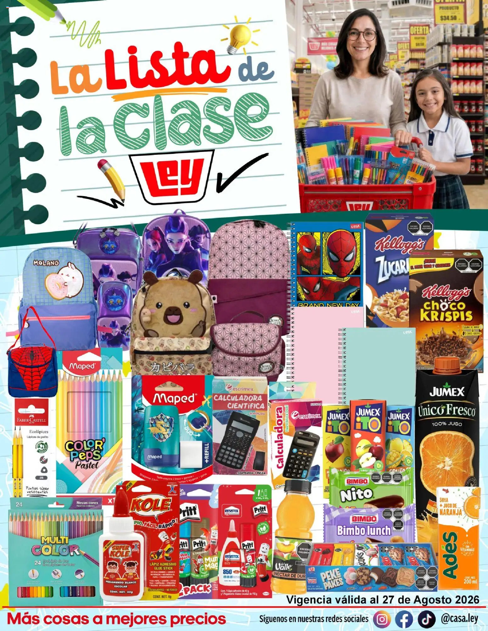 Nuevas ofertas de Casa Ley válidas en toda la República Mexicana desde el 27/08/2026. ¡Encuentra las mejores ofertas en Casa Ley folleto La Lista de la Clase! | Página: 1 | Productos: Pegamento, Pastel, Jugo, Vitaminas