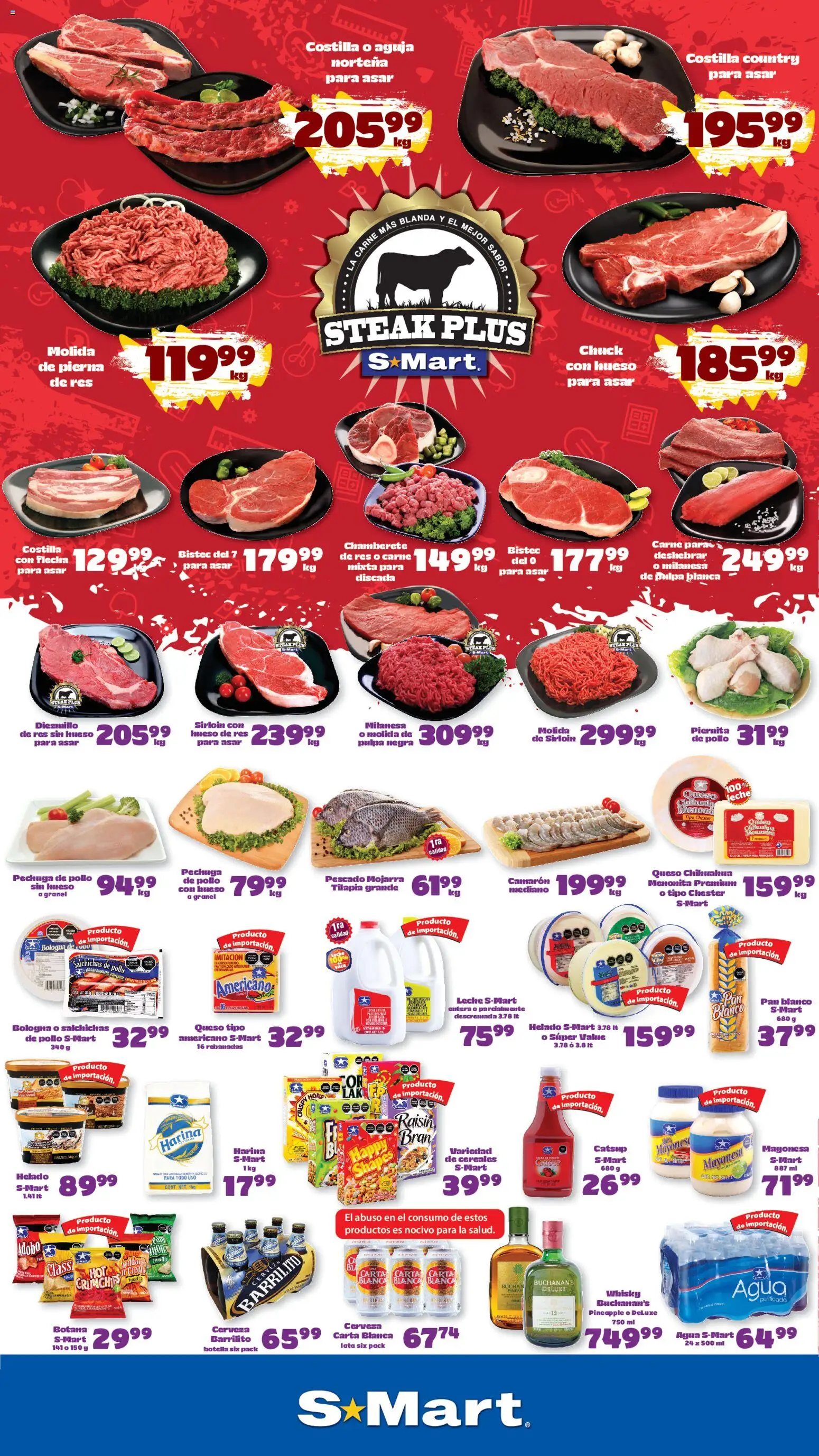 Nuevas ofertas de S-Mart válidas en toda la República Mexicana desde el 07/08/2026. ¡Encuentra las mejores ofertas en S-Mart folleto Monterrey! | Página: 1 | Productos: Pollo, Milanesa, Agua, Carne