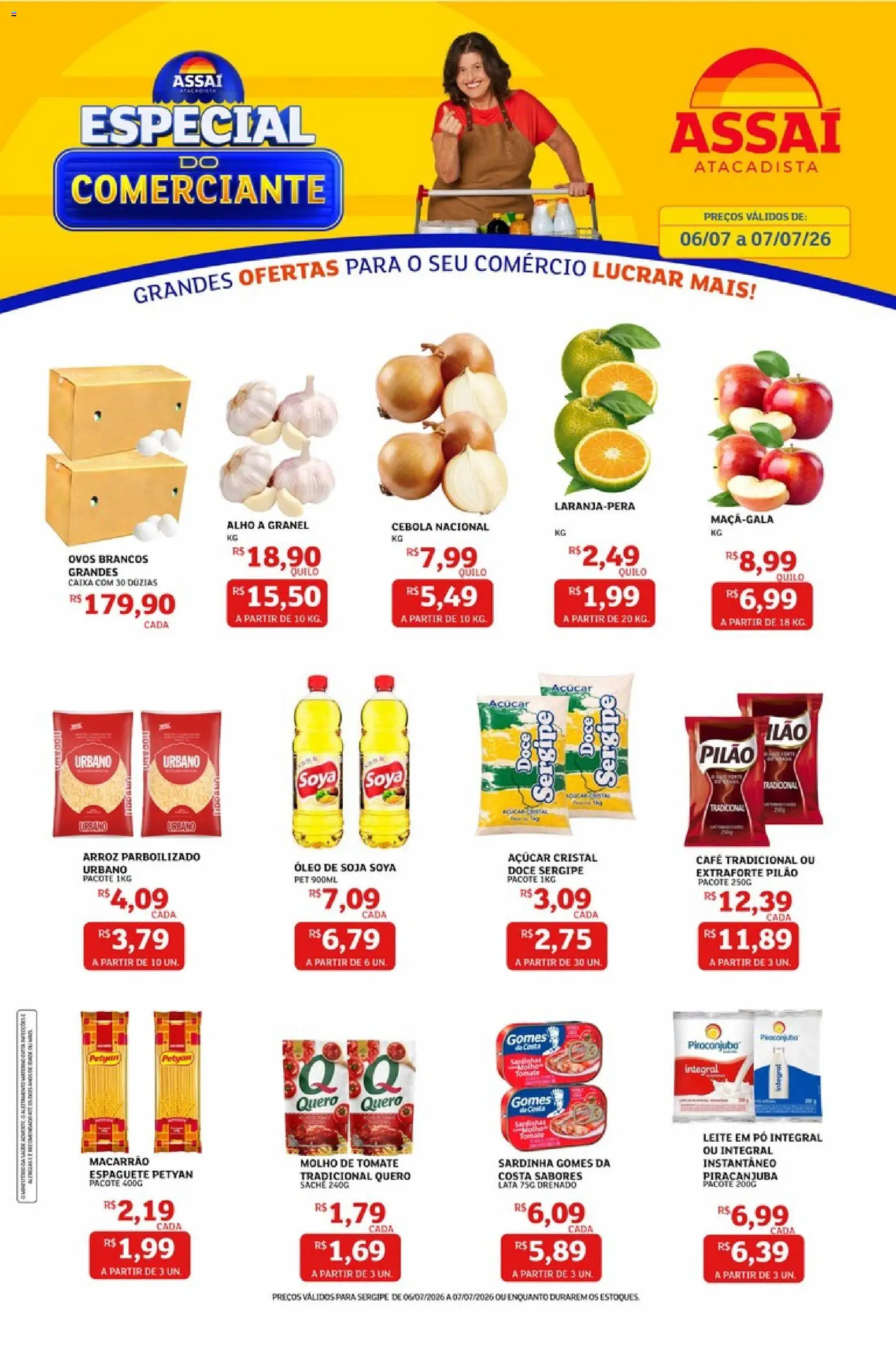 Assaí Atacadista Folheto - válido de 06/07/2026 | Página: 1 | Produtos: Espaguete, Alho, Molho de tomate, Açúcar